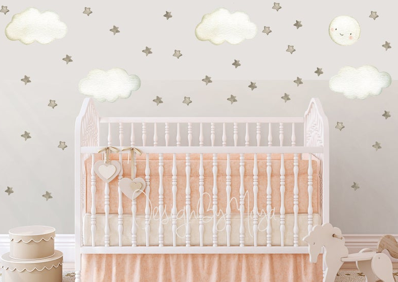Sun, Moon, Clouds, And Stars - Fabric Nursery Wall Art Decals