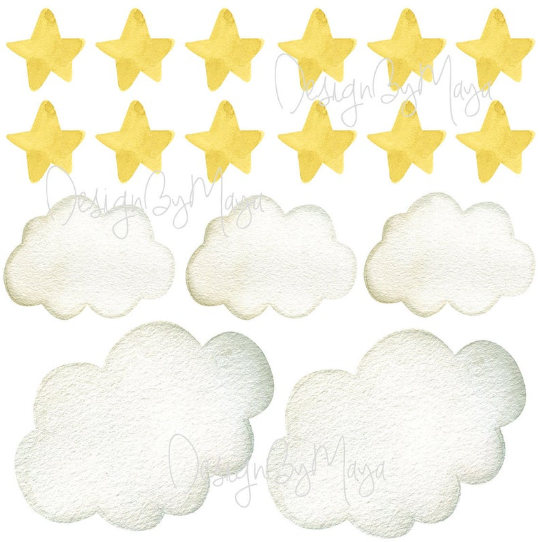 Sun, Moon, Clouds, And Stars - Fabric Nursery Wall Art Decals