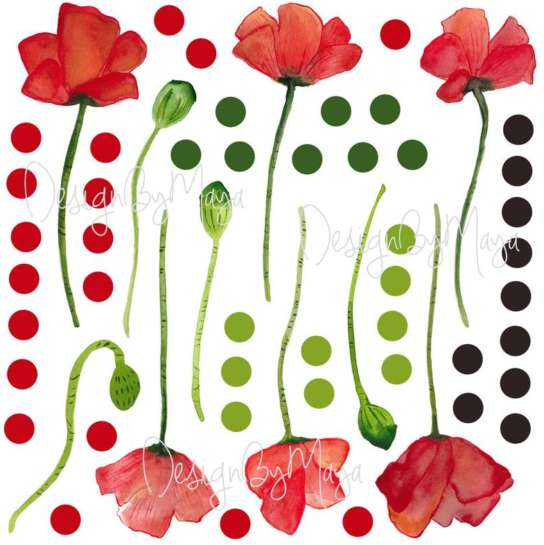 Baby Girl Red Poppy Flowers - Fabric Nursery Wall Art Decals