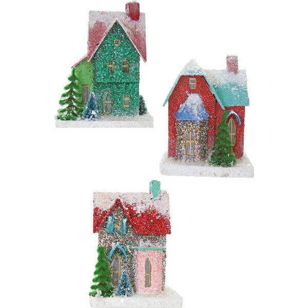 Mini & Bright Glitter Houses, Set Of 3