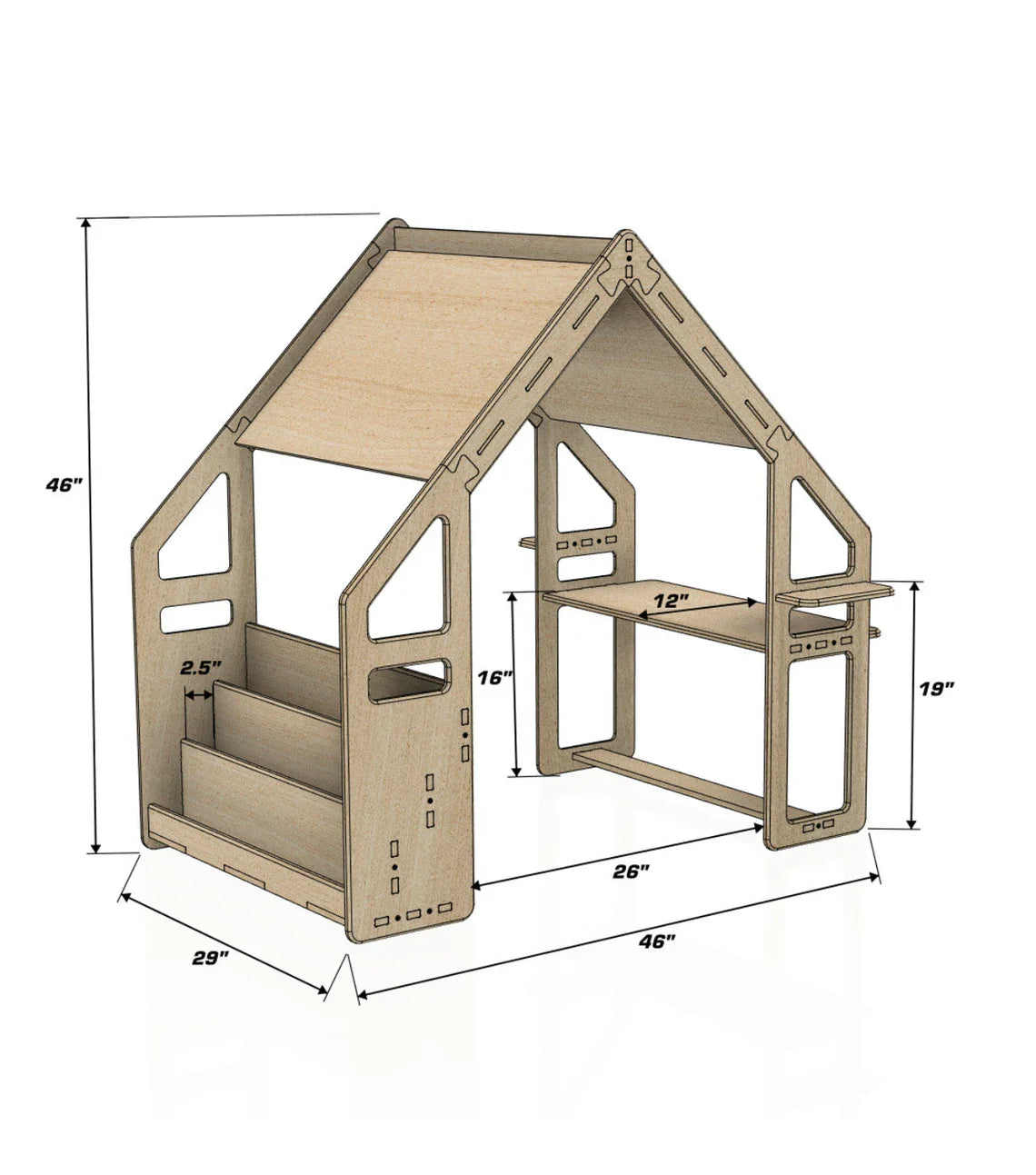 Wally- Playhouse Inspired Bookshelf + Toy Shelf