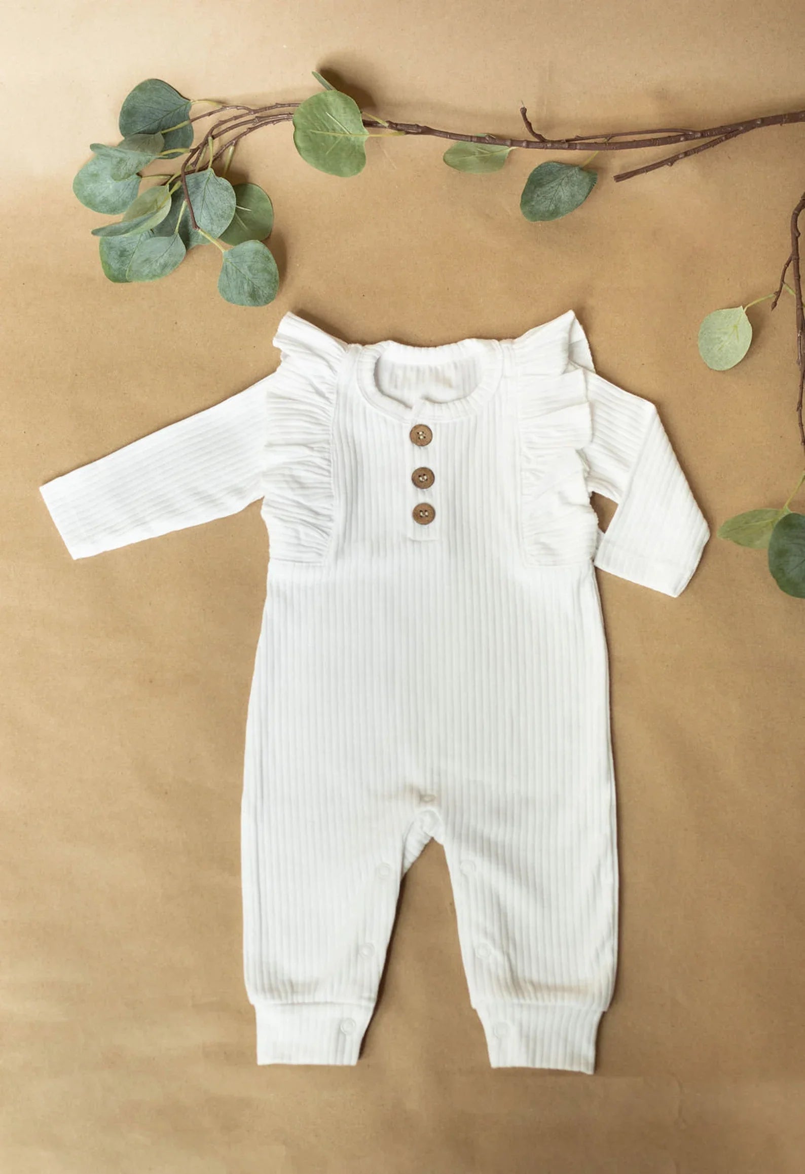 Organic Ruffle Long Sleeve Romper
