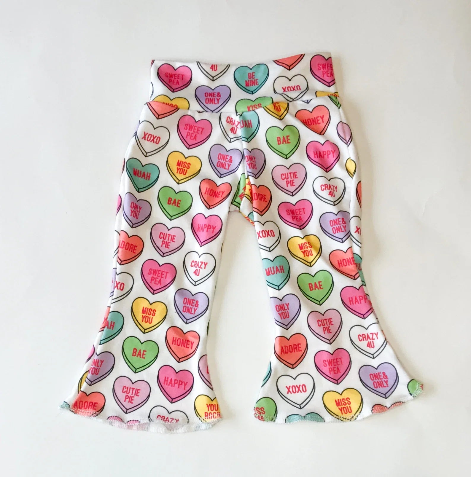 Conversation Hearts Valentines Day Bell Bottoms