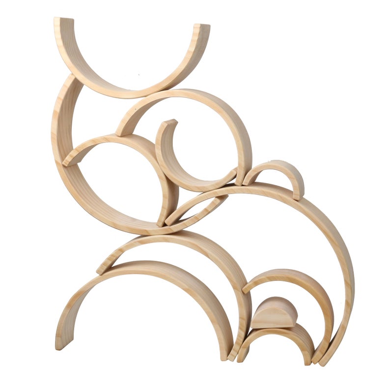 12 Pcs Pine Wood Natural Wooden Large Rainbow Stacking Blocks