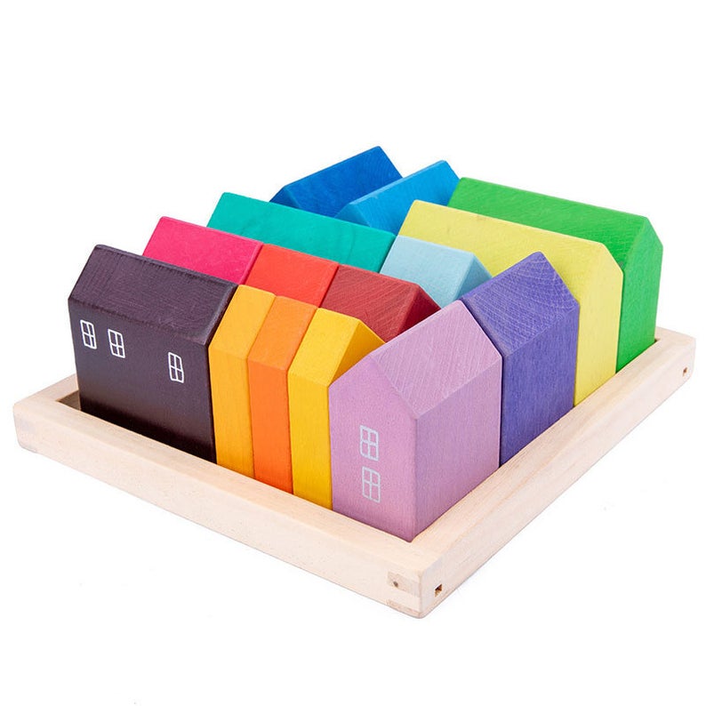 15 Pcs Little Village Wooden House Toys Building Blocks