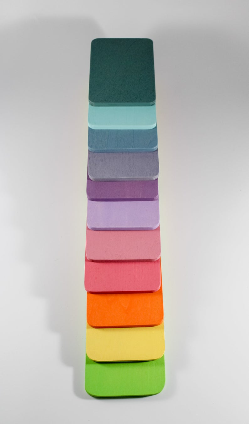 11 Pcs Wooden Rectangular Building Boards In Pastel/macaron Colors