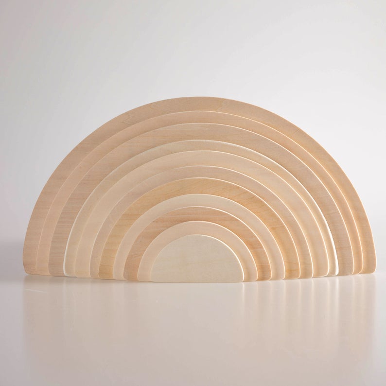 11 Pcs Large Wooden Rainbow Stacking Semi-circles Building Boards Set In Natural Colors