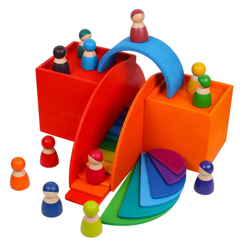 6 Pcs Colored Rainbow Wooden Nesting Box Set In Primary Color