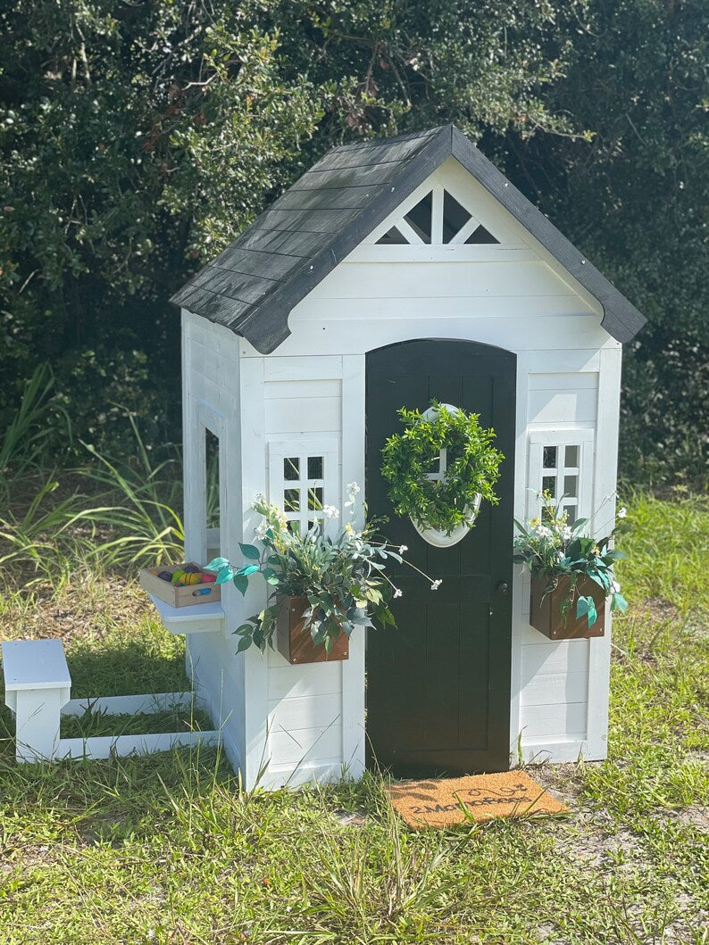 2MamaBees Zahara Wooden Playhouse With Flower Boxes