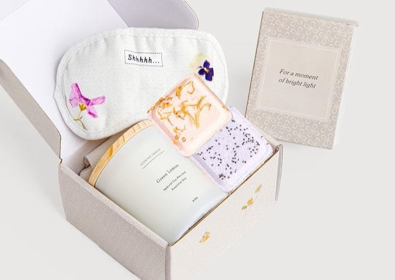 Green Lemon Candle Spa Gift Box,  Relaxing Package With Shower Steamers And Eye Mask