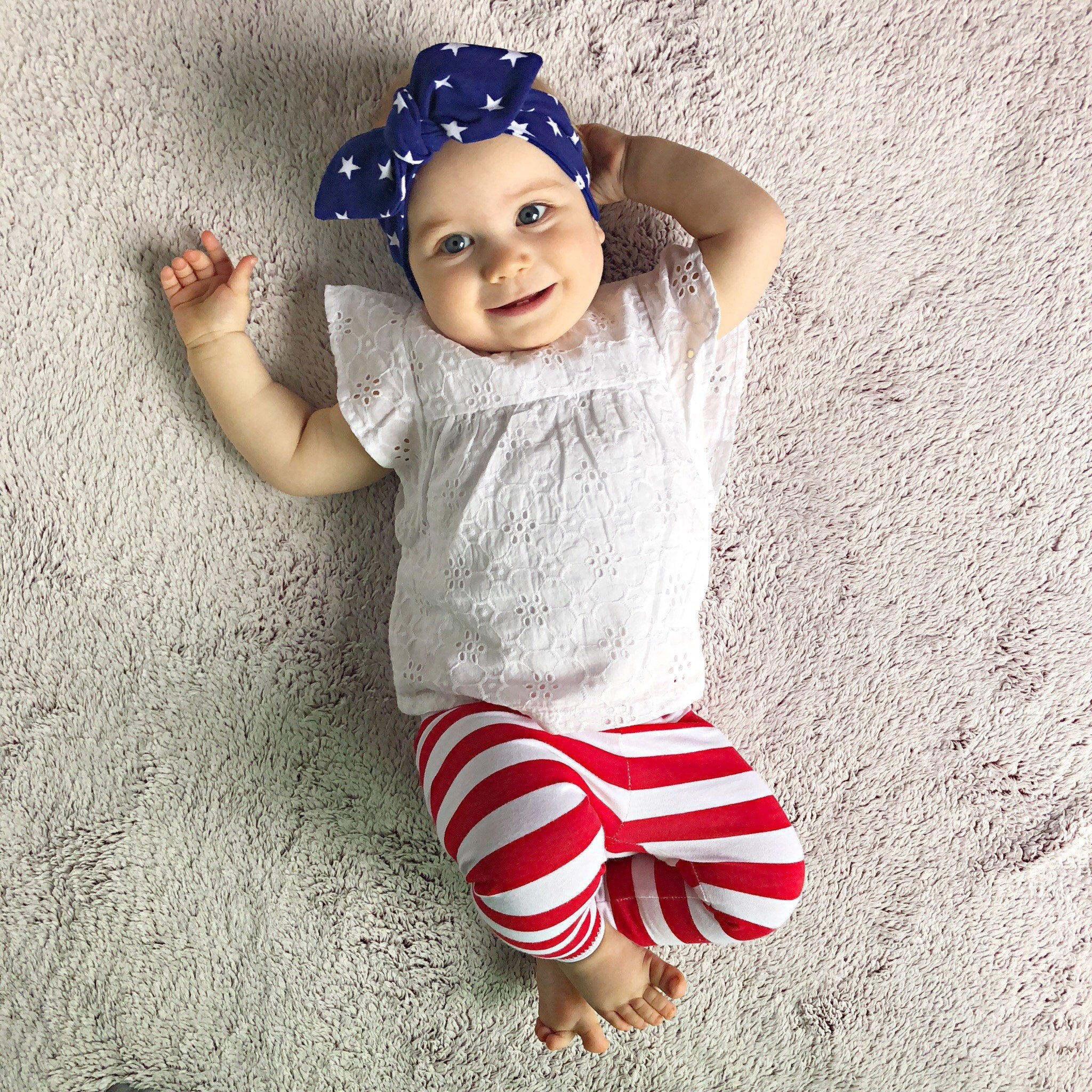 Red/white Stripe Leggings With Navy Stars Headband