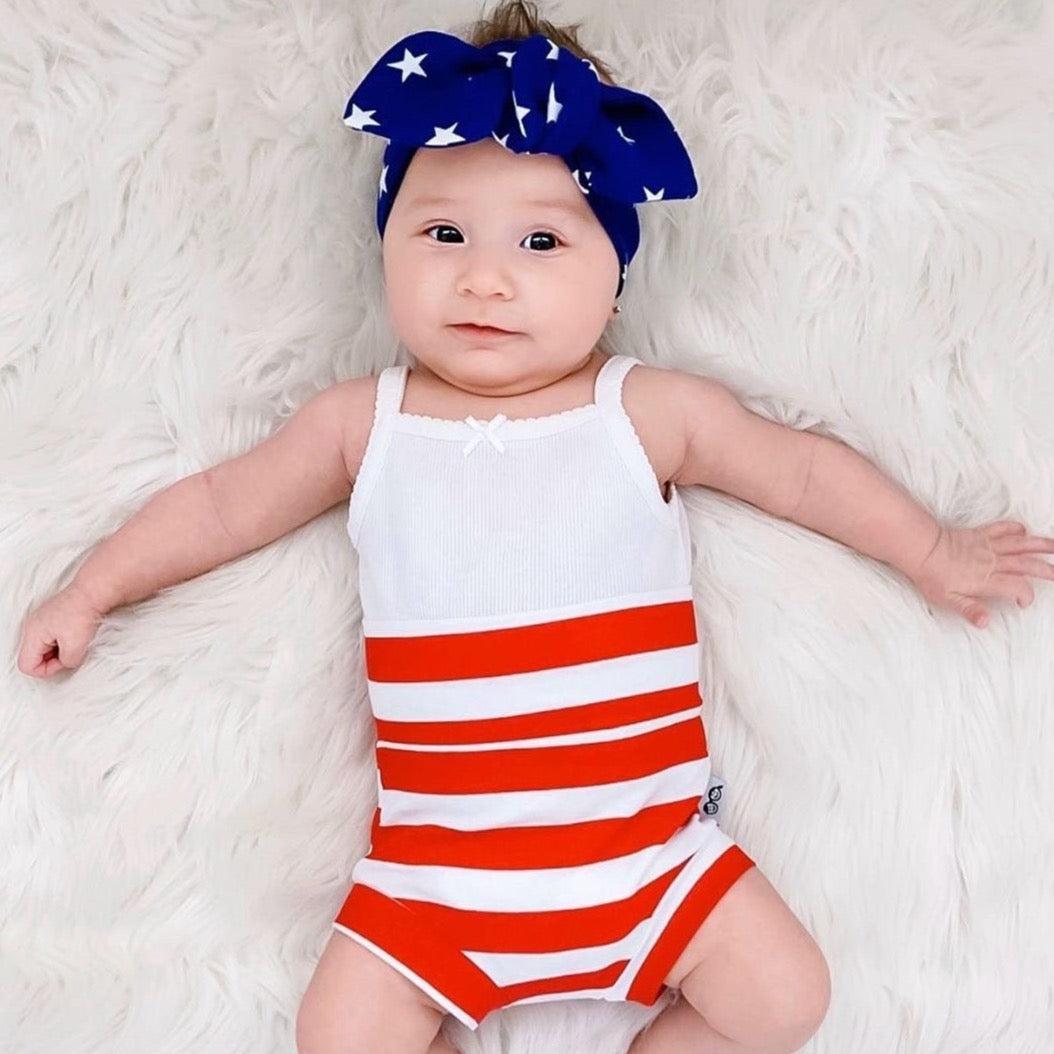 Red/white Stripe Bummies With Navy Stars Headband