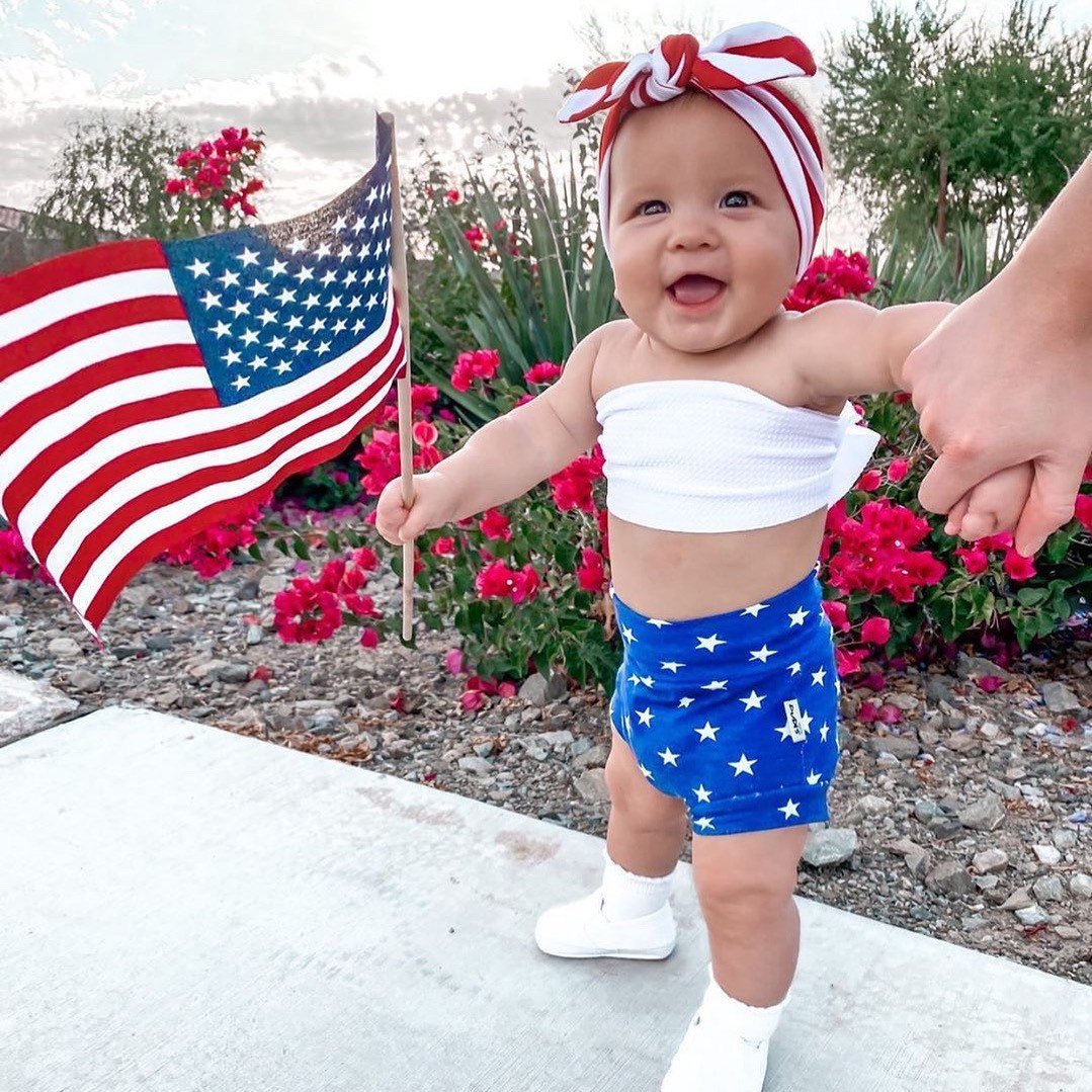 Navy Stars Bummies With Red/white Stripe Headband Set