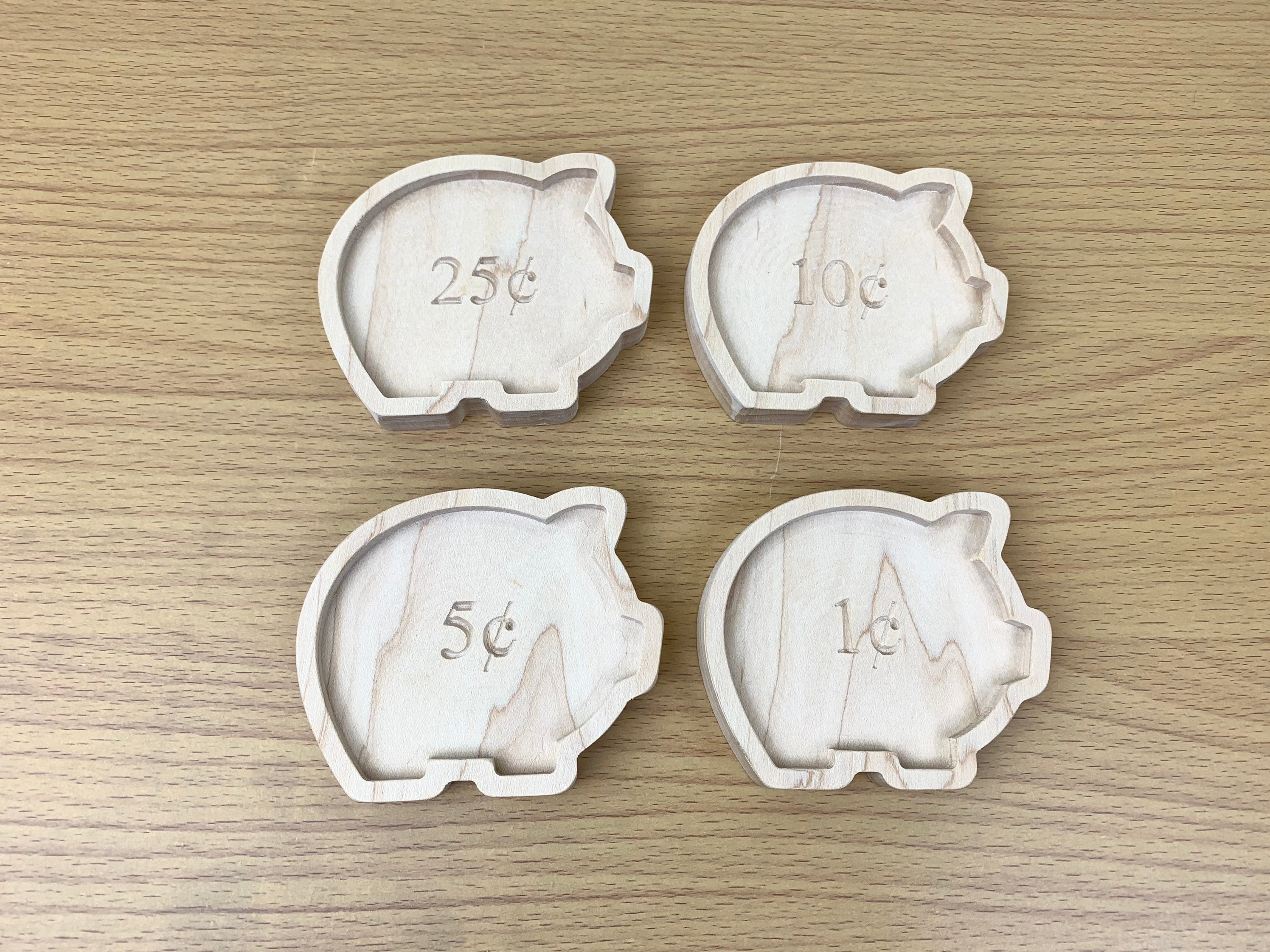 Set Of 4 Wooden Pig Money Sorting Trays For Cents