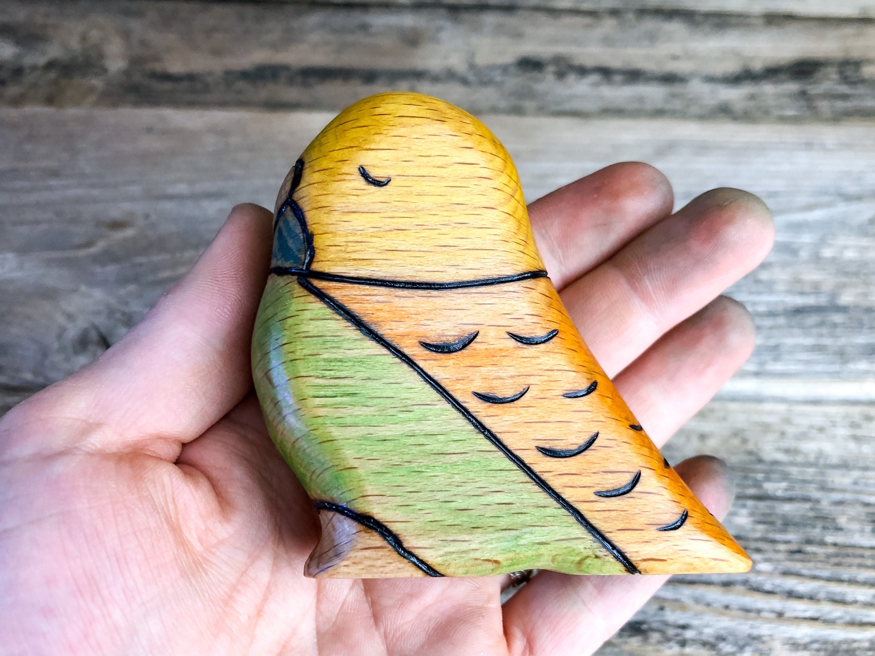 Wooden Green Yellow Budgie Parakeet Toy