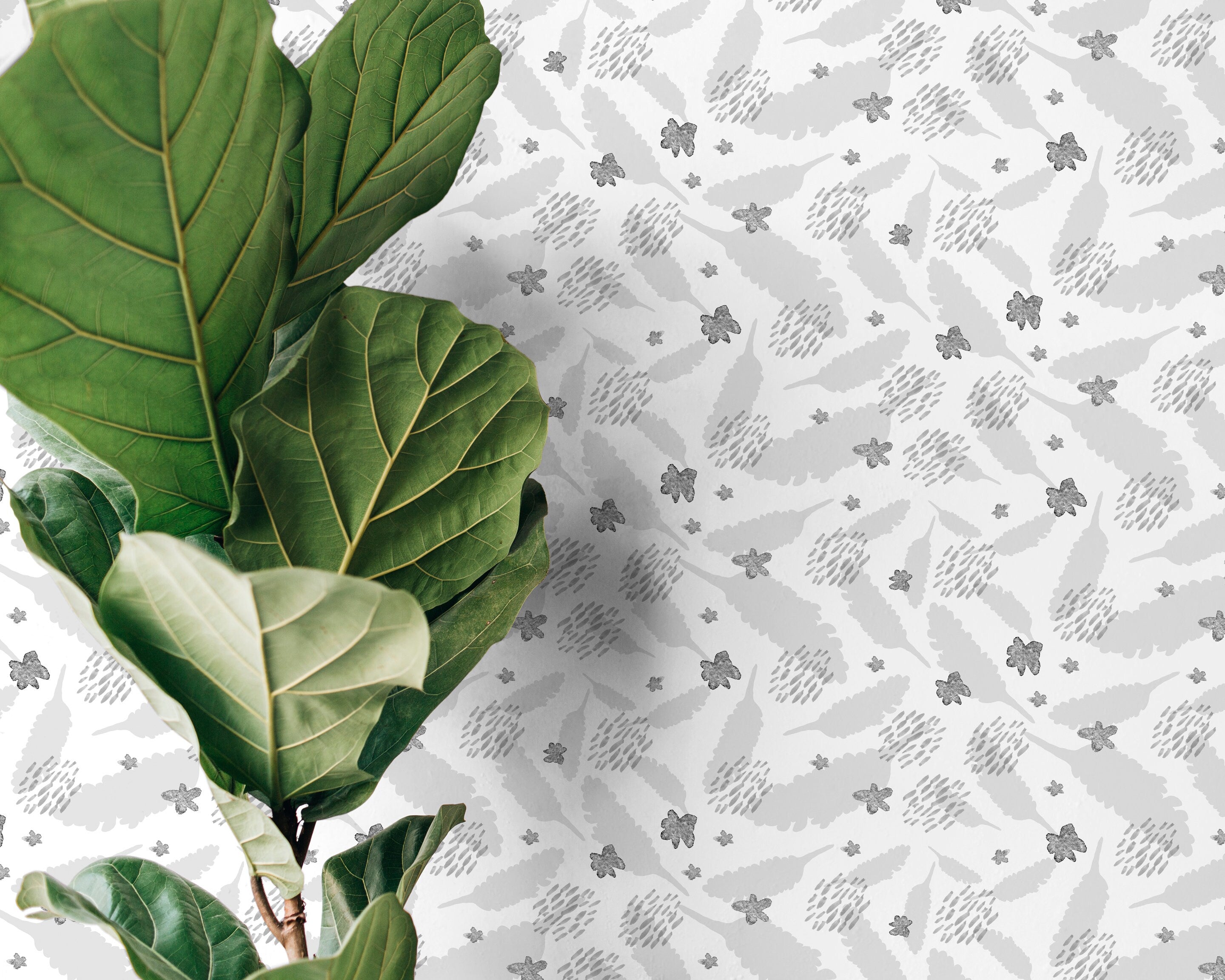 Abstract Wallpaper With Leaf And Flower Motifs In Grey And Black - X005