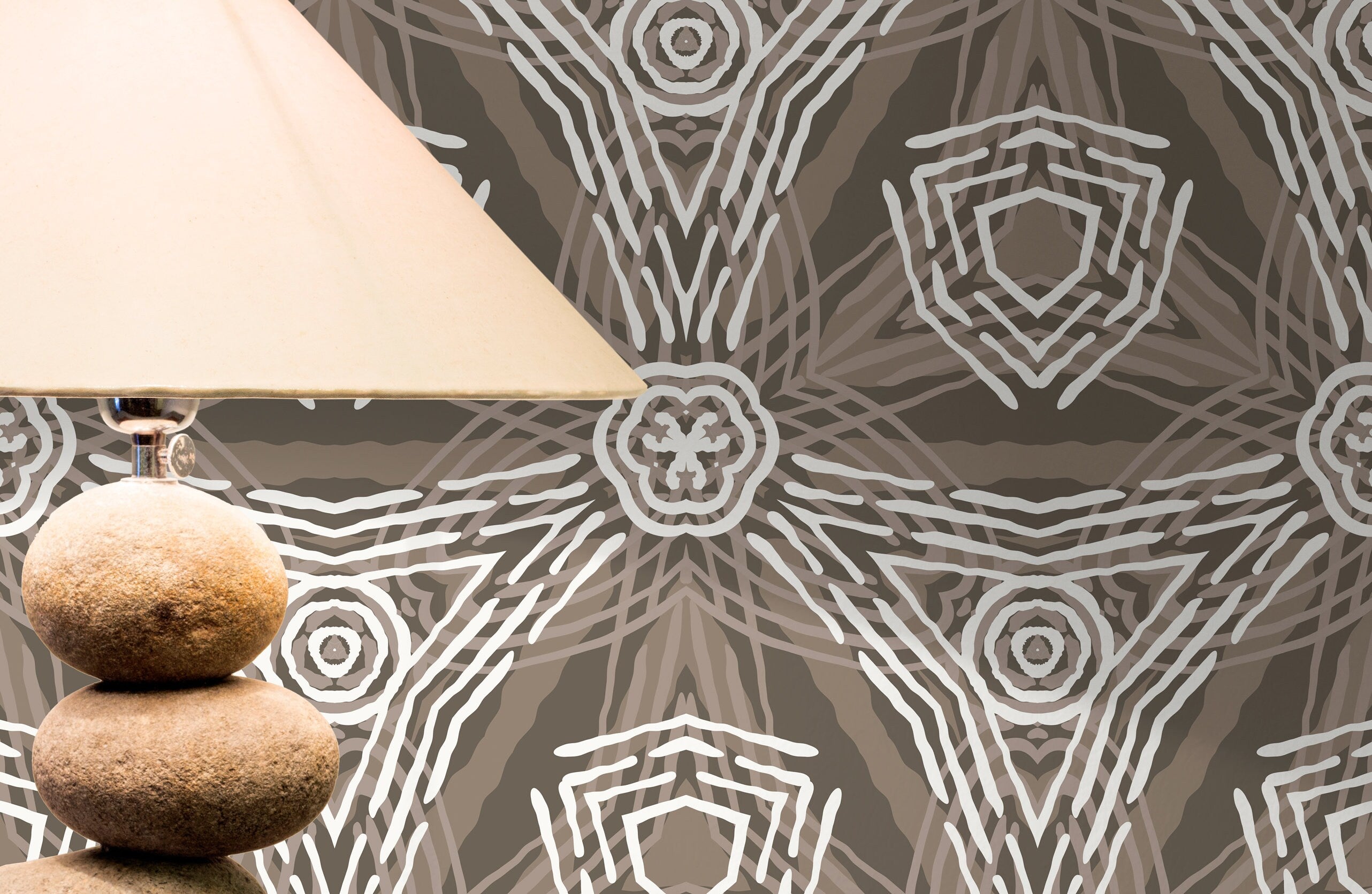 Abstract Geometric Wallpaper With A Tribal Motif In Brown And Taupe - X026