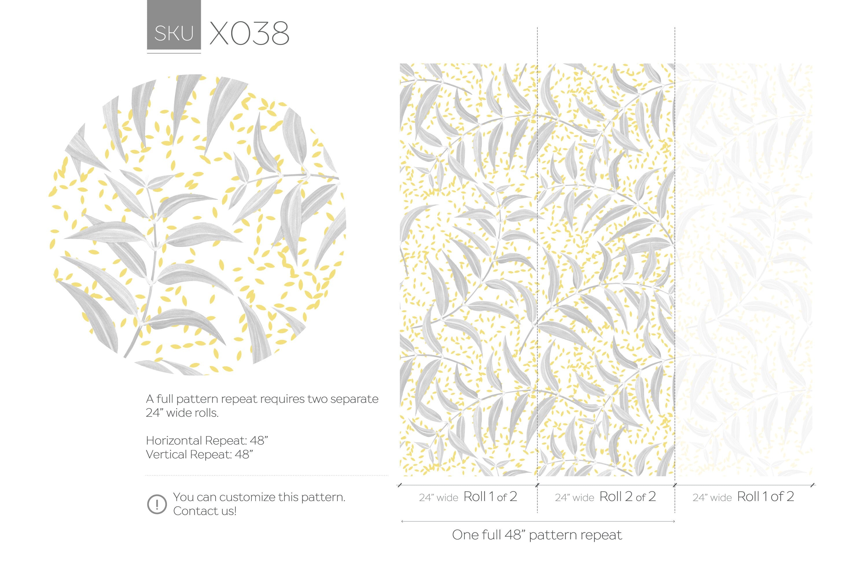 Botanical Wallpaper Featuring Stylized Leaves In Gray And Yellow - X038
