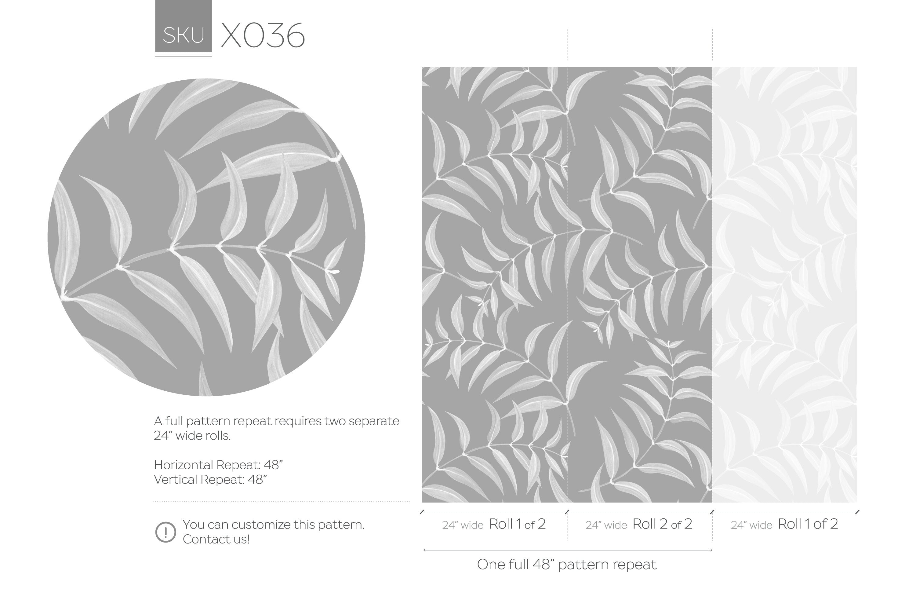 Botanical Wallpaper With A Minimalist Leaf Pattern In Gray And White - X036