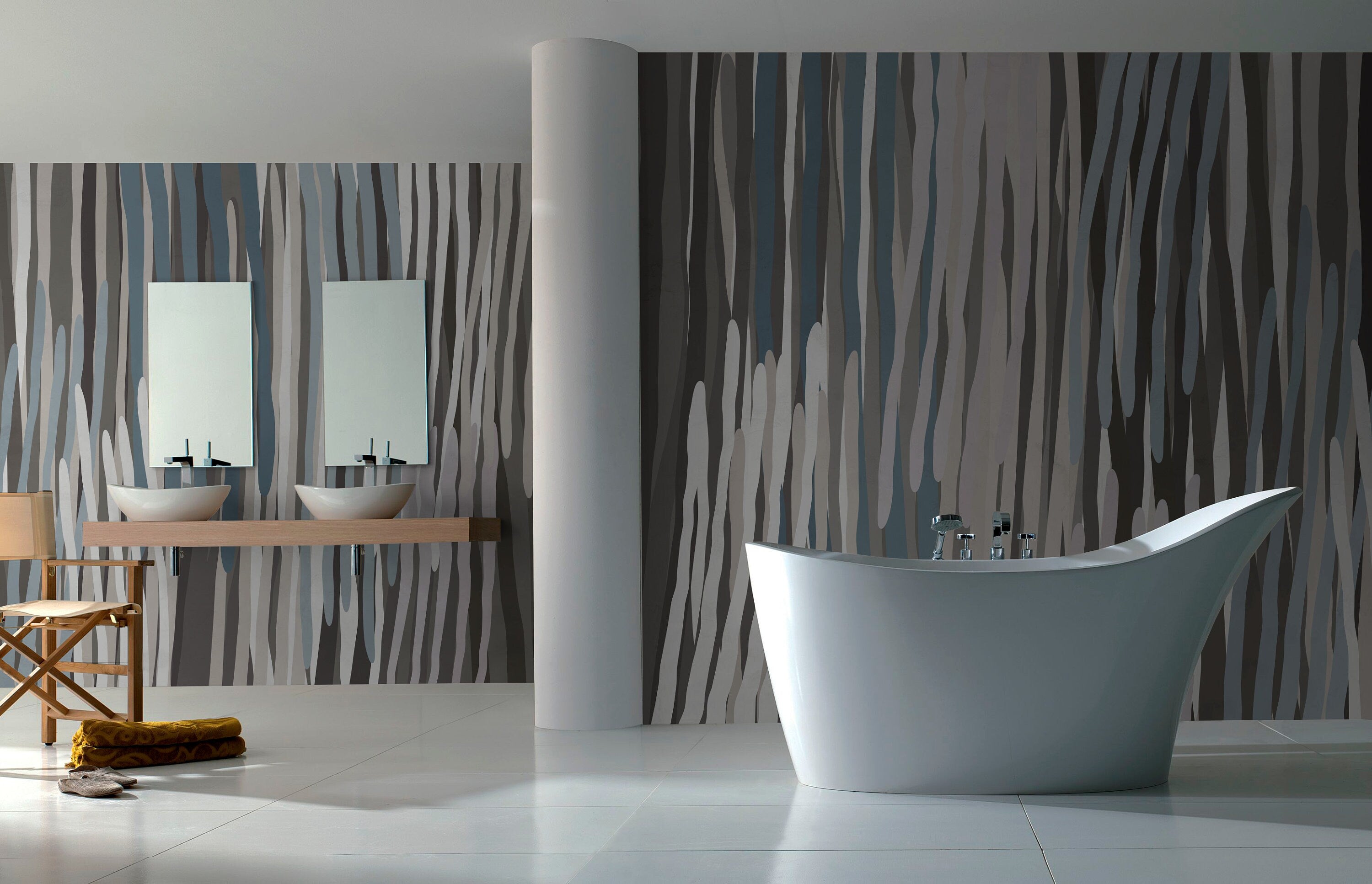 Abstract Wallpaper With An Organic Stripe Motif In Blue, Gray, And Taupe - X065