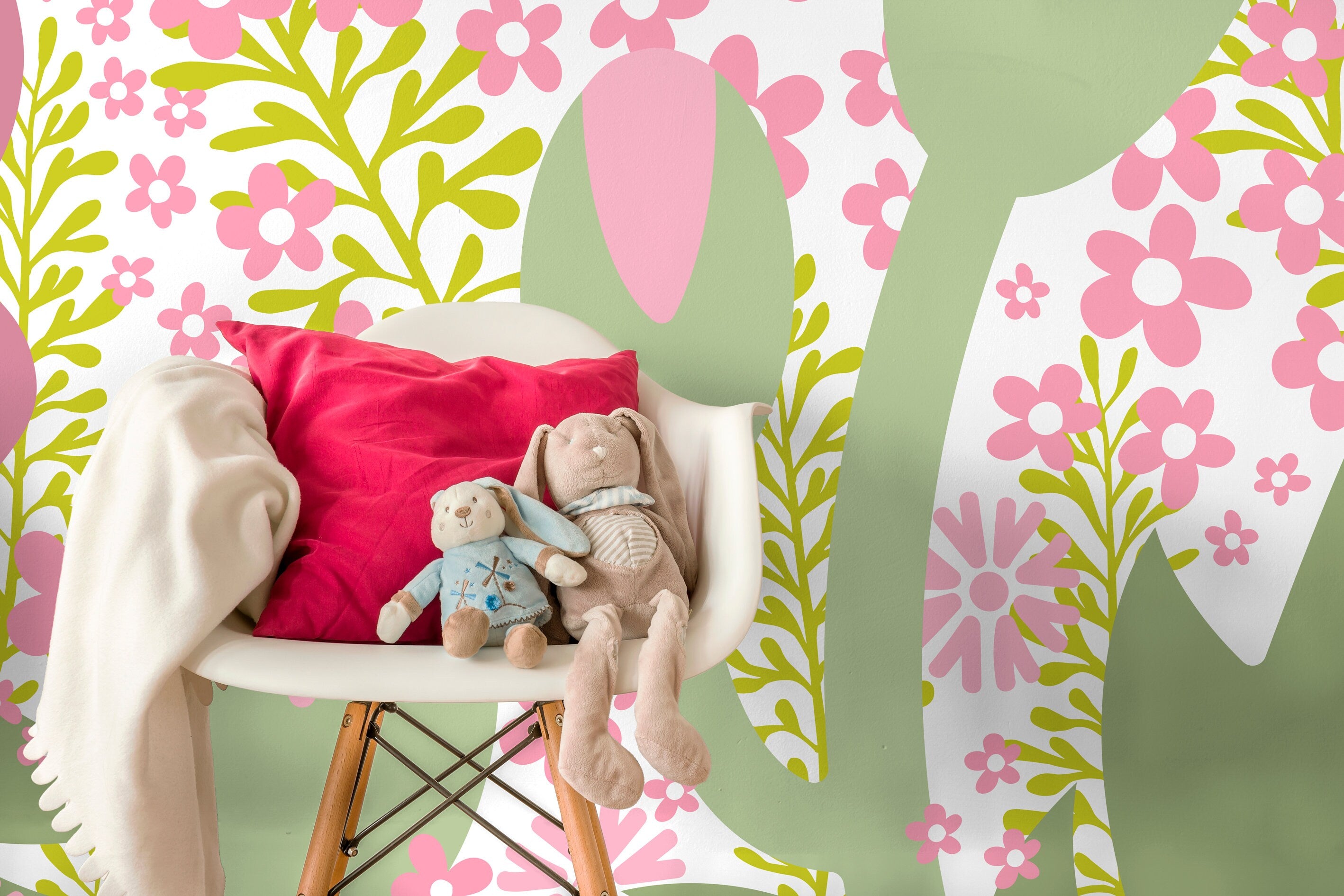 Abstract Floral Wallpaper With A Modern Collage In Pink And Green - X068