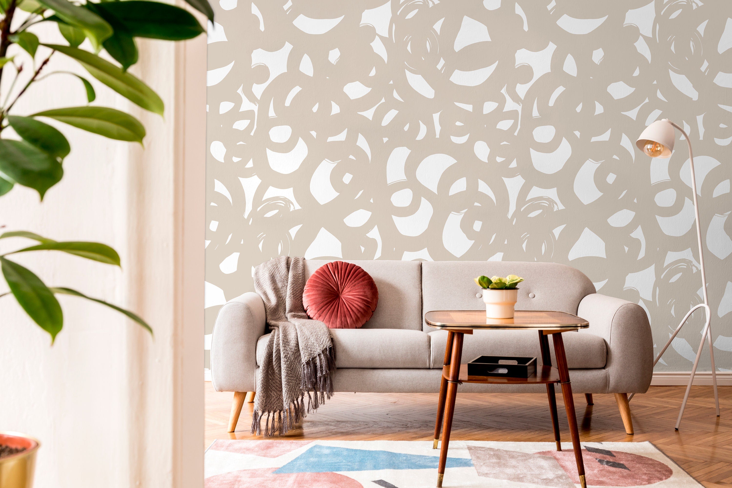 Abstract Wallpaper With Overlapping Brushstroke Circles In Beige - X080
