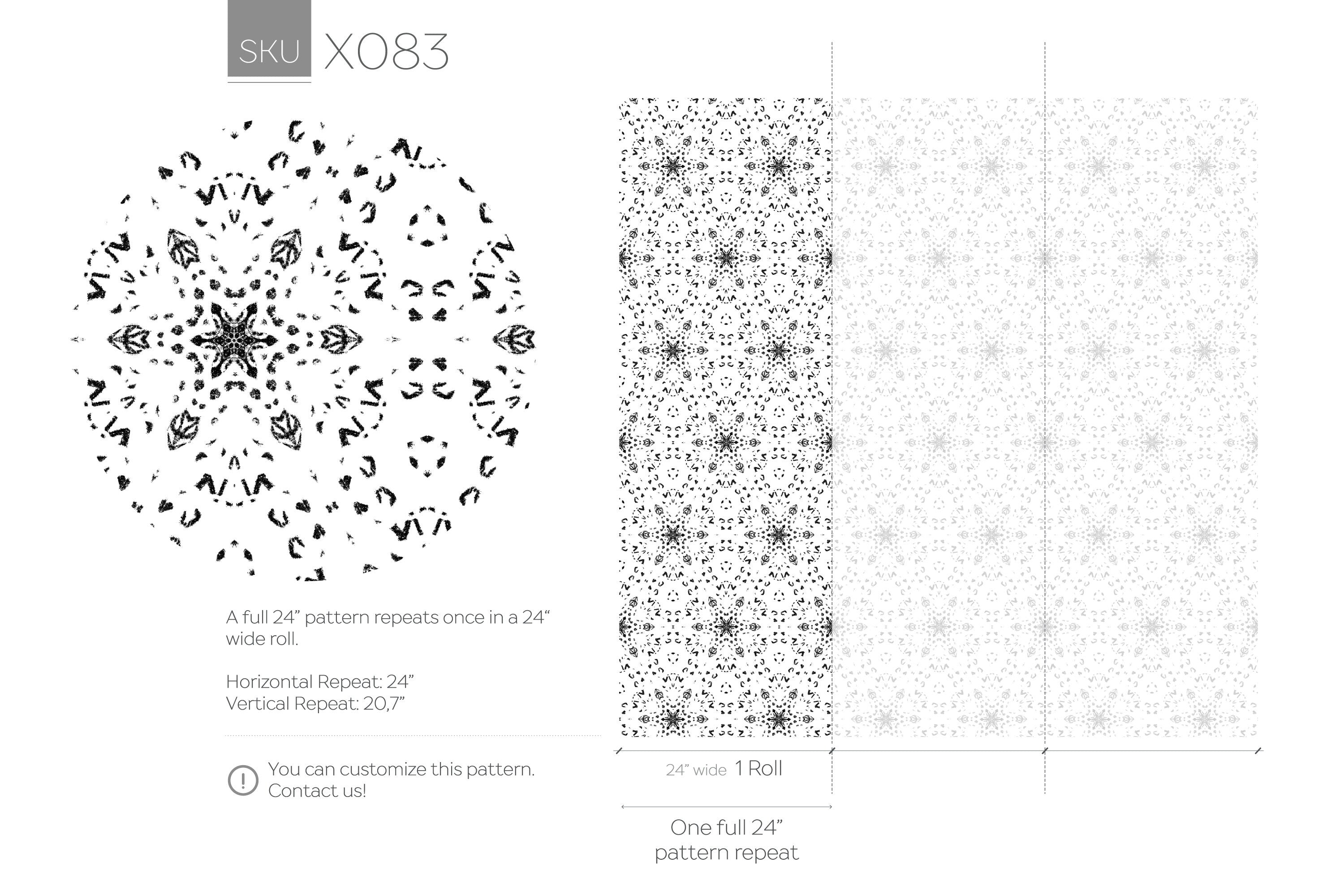Geometric Wallpaper With A Stamped Kaleidoscope Motif In Black And White - X083