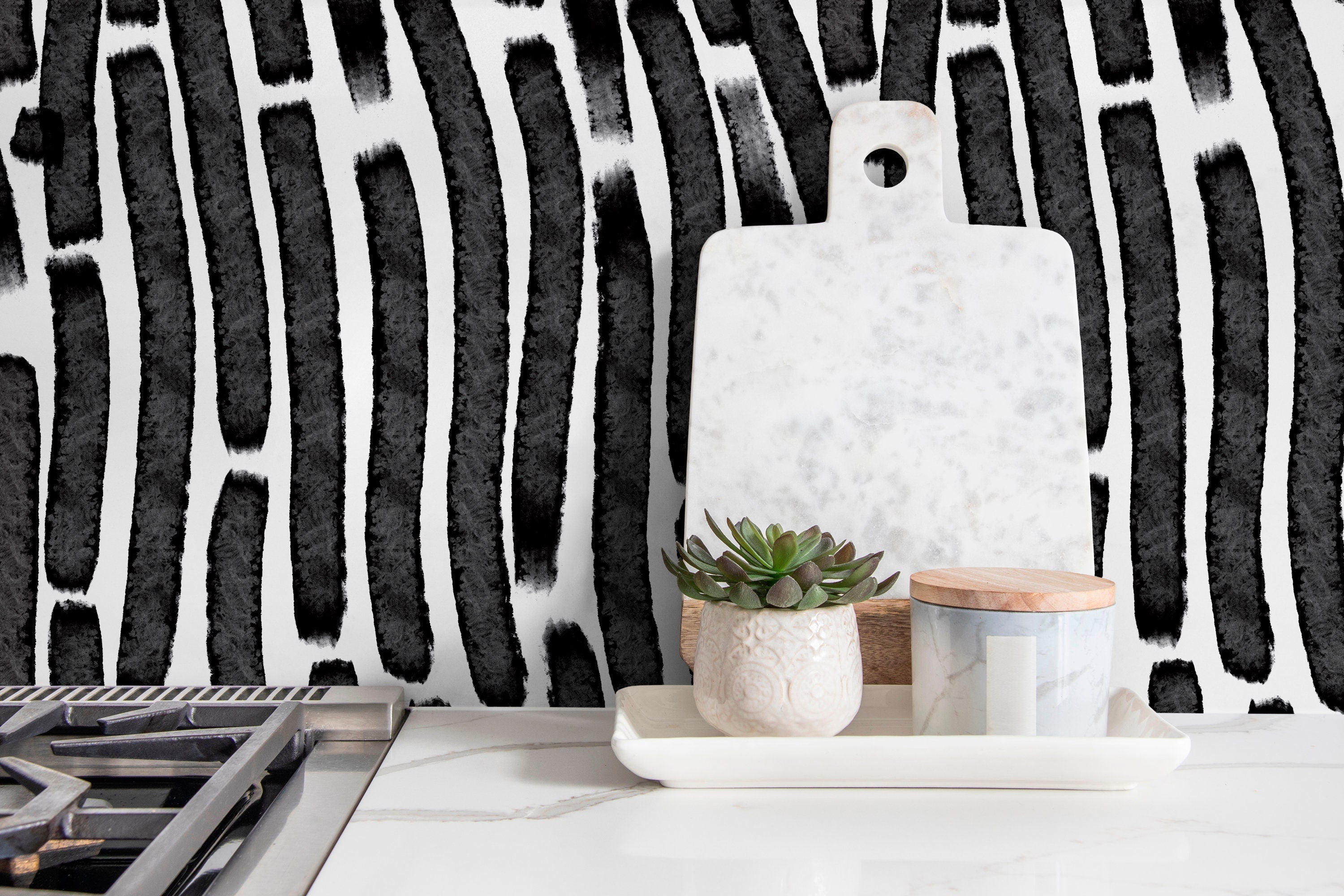 Abstract Wallpaper With Vertical Brushstrokes In Black And White - X102