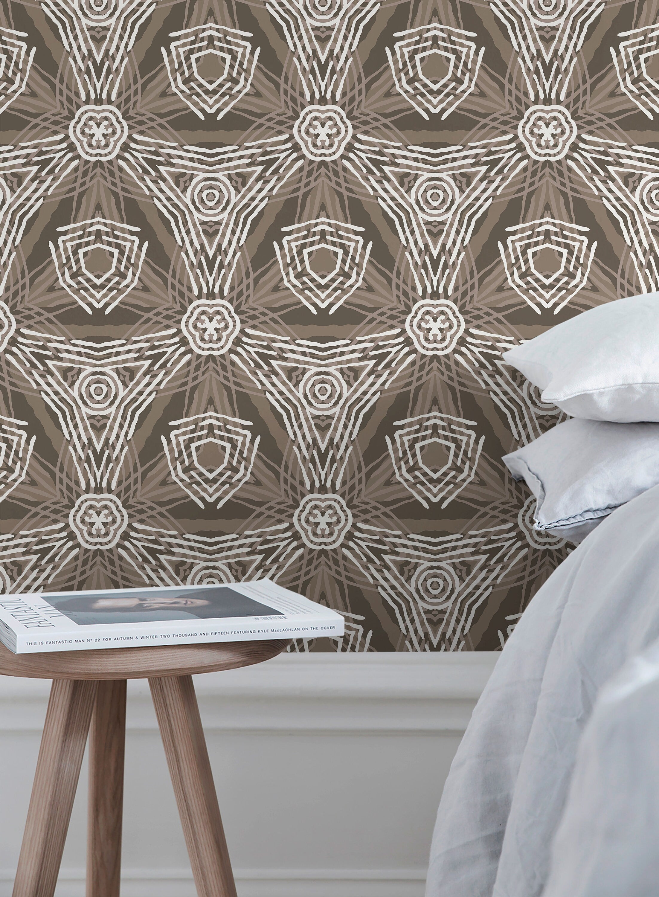 Abstract Geometric Wallpaper With A Tribal Motif In Brown And Taupe - X026