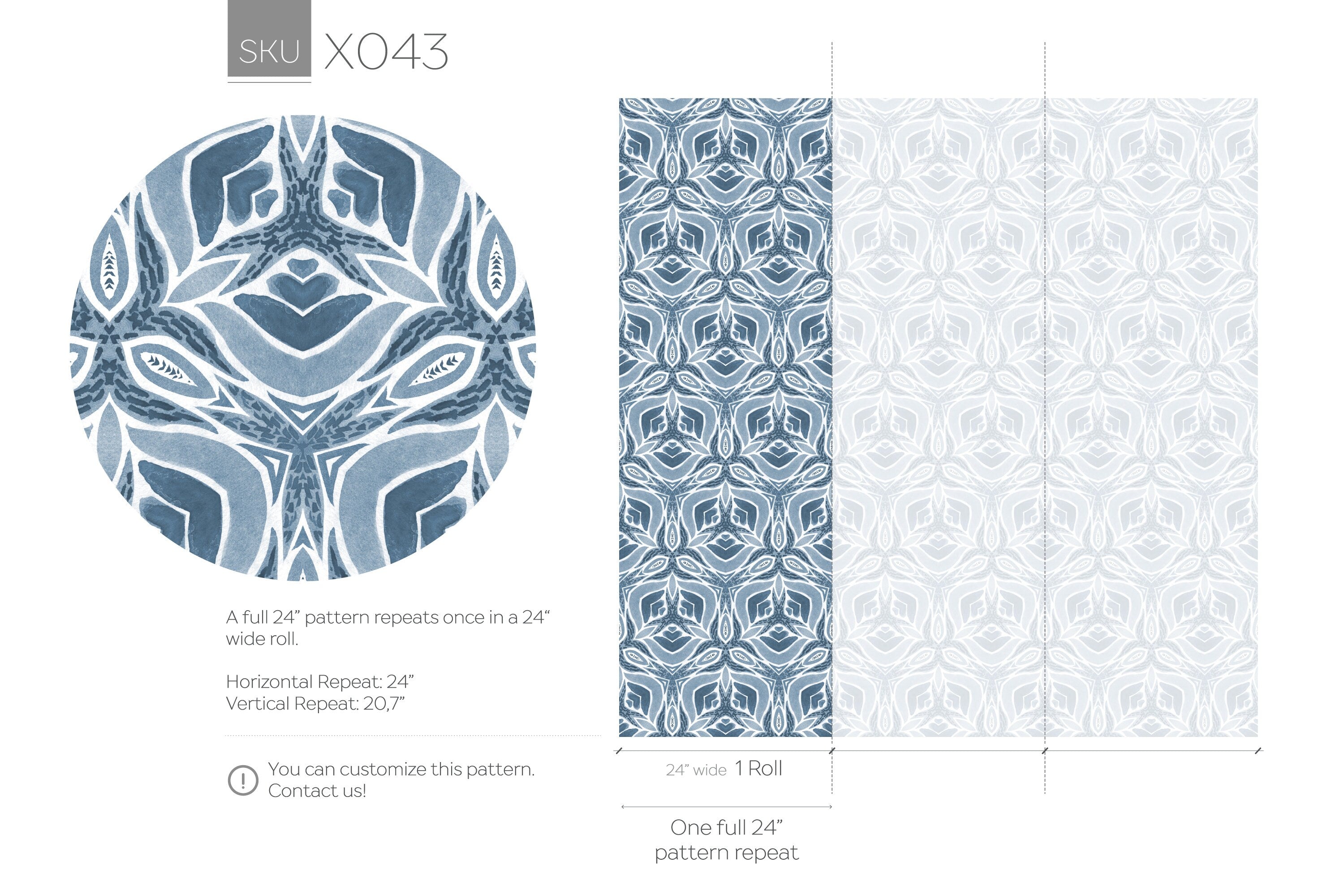 Geometric Wallpaper With A Symmetrical Kaleidoscope Motif In Shades Of Blue - X043