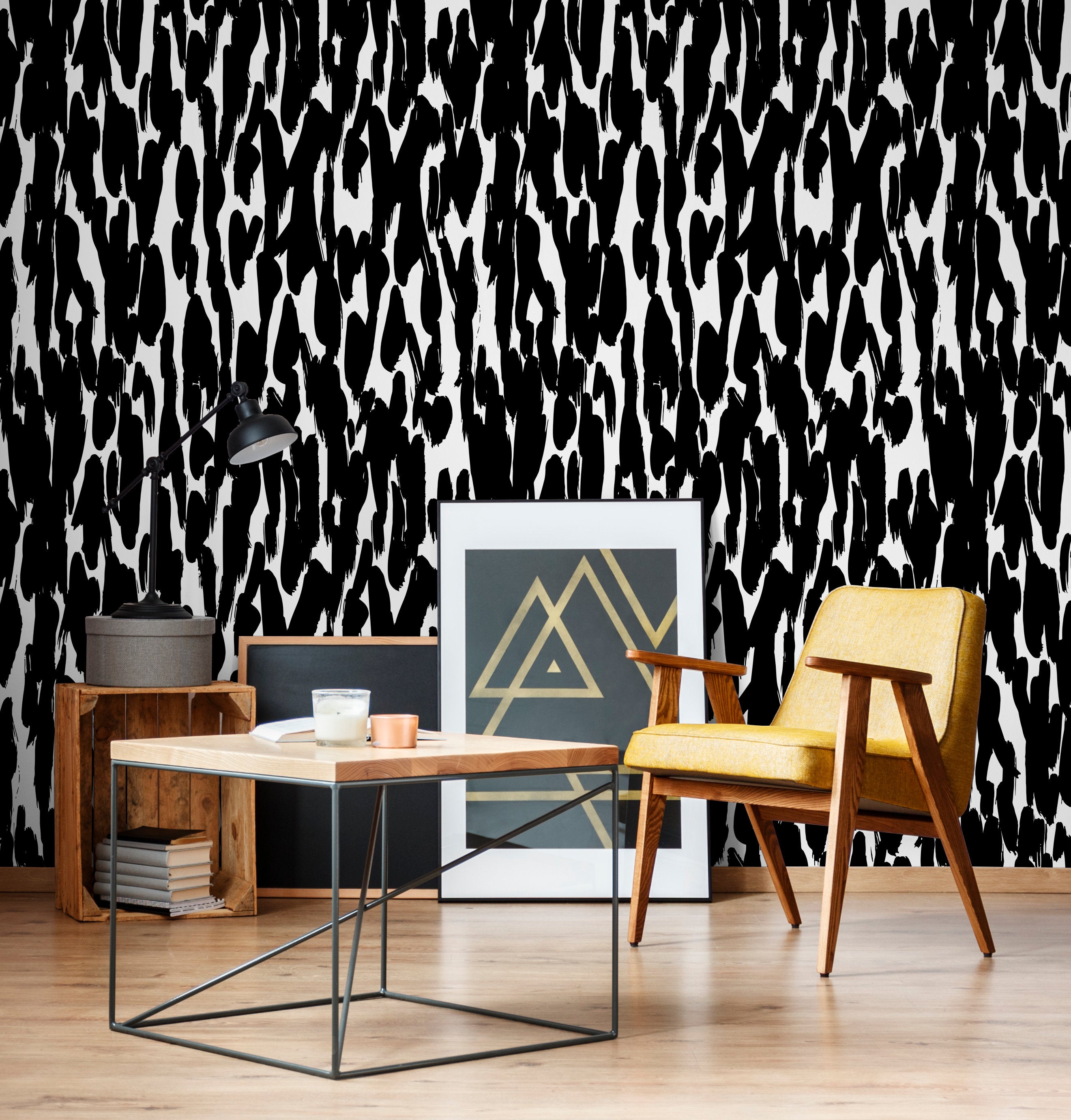 Abstract Wallpaper With Bold Brushstrokes In Black And White - X072