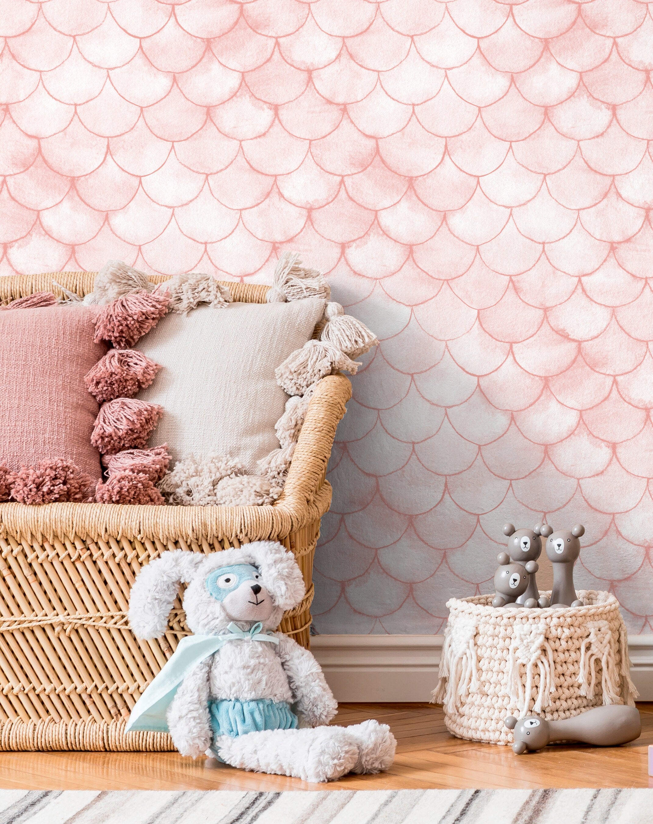 Scallop Wallpaper With A Watercolor Style In Pink - X090