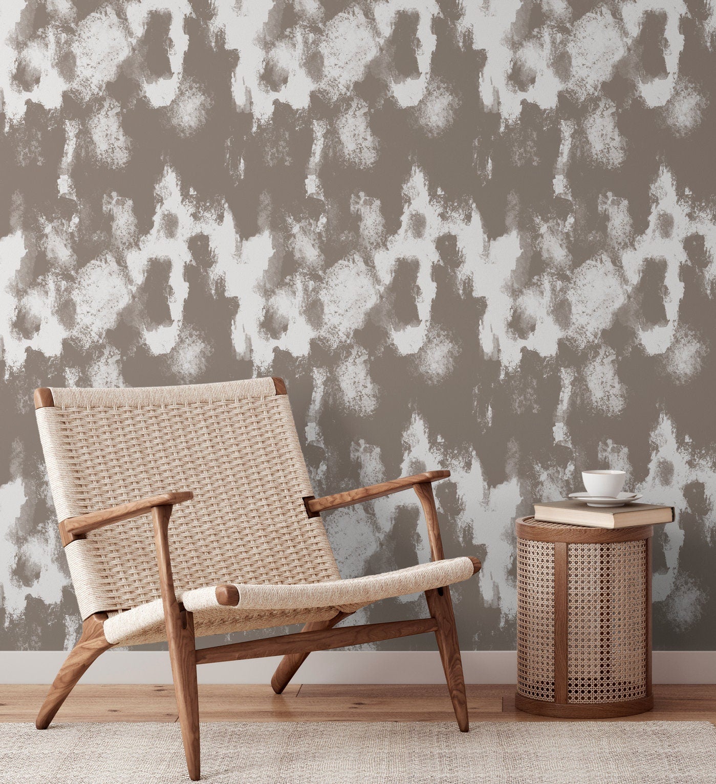 Abstract Wallpaper With A Painterly Effect In Taupe And White - X115