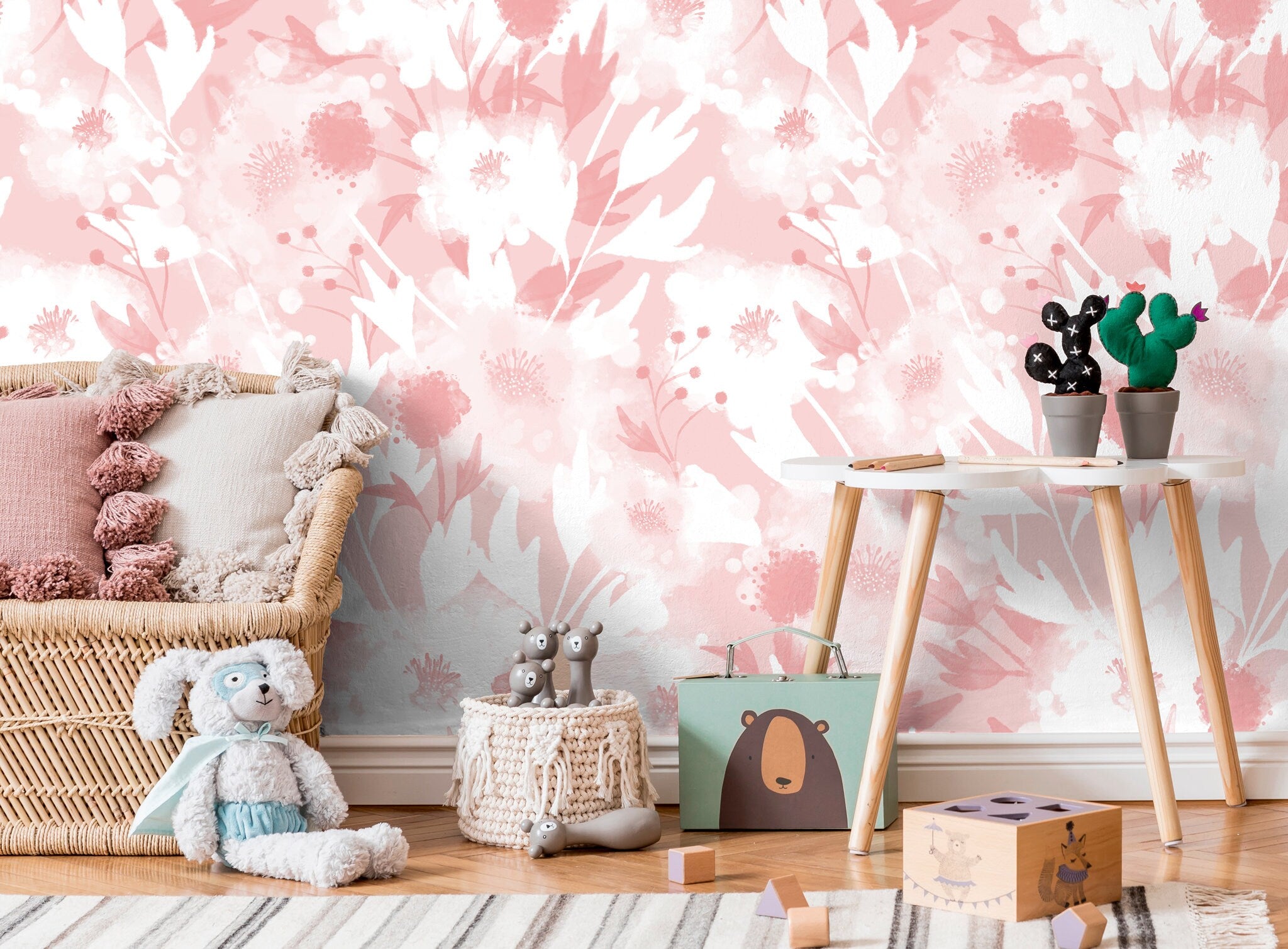 Watercolor Wallpaper With Abstract Floral Silhouettes In Pink - X130
