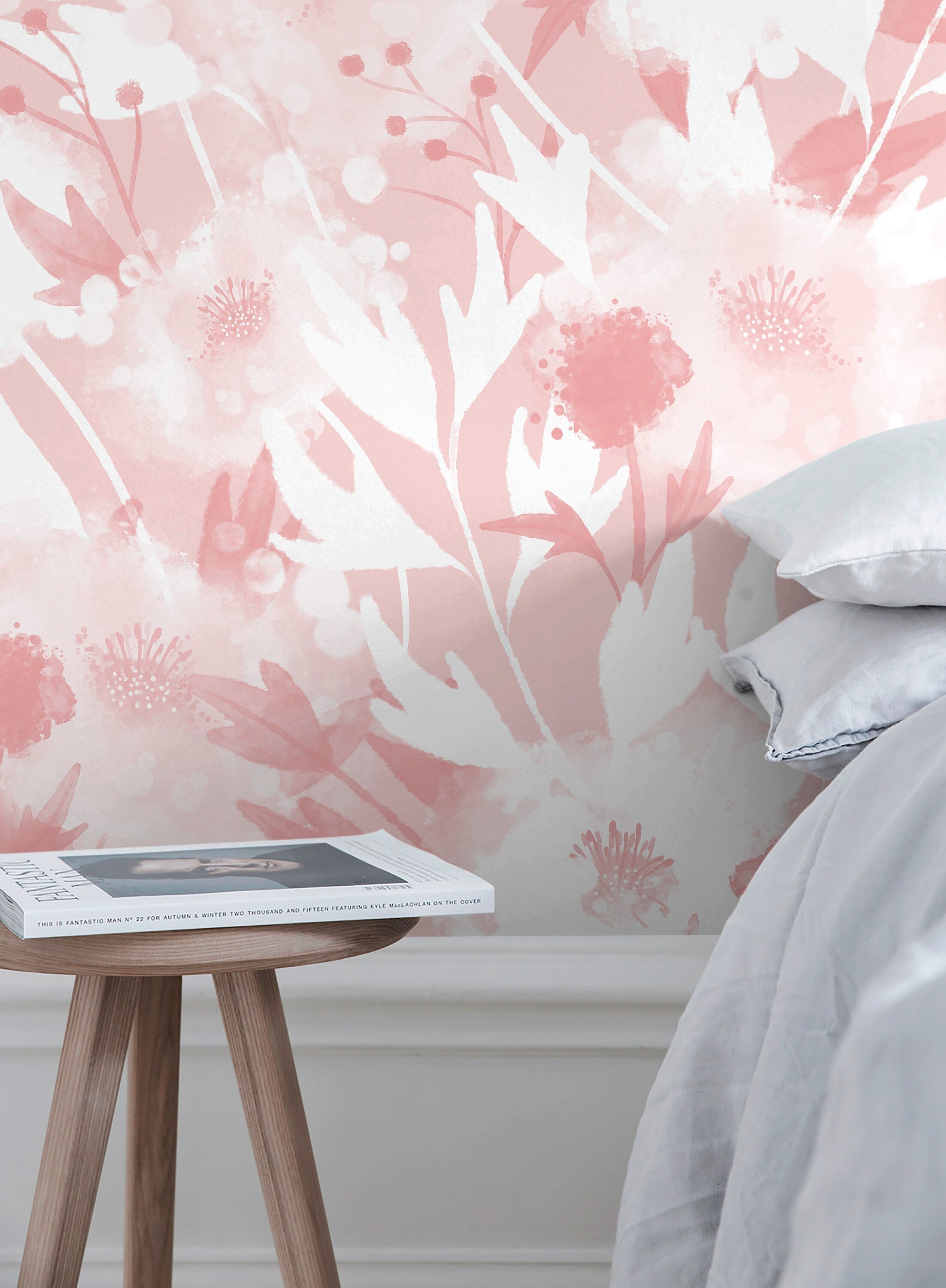 Watercolor Wallpaper With Abstract Floral Silhouettes In Pink - X130