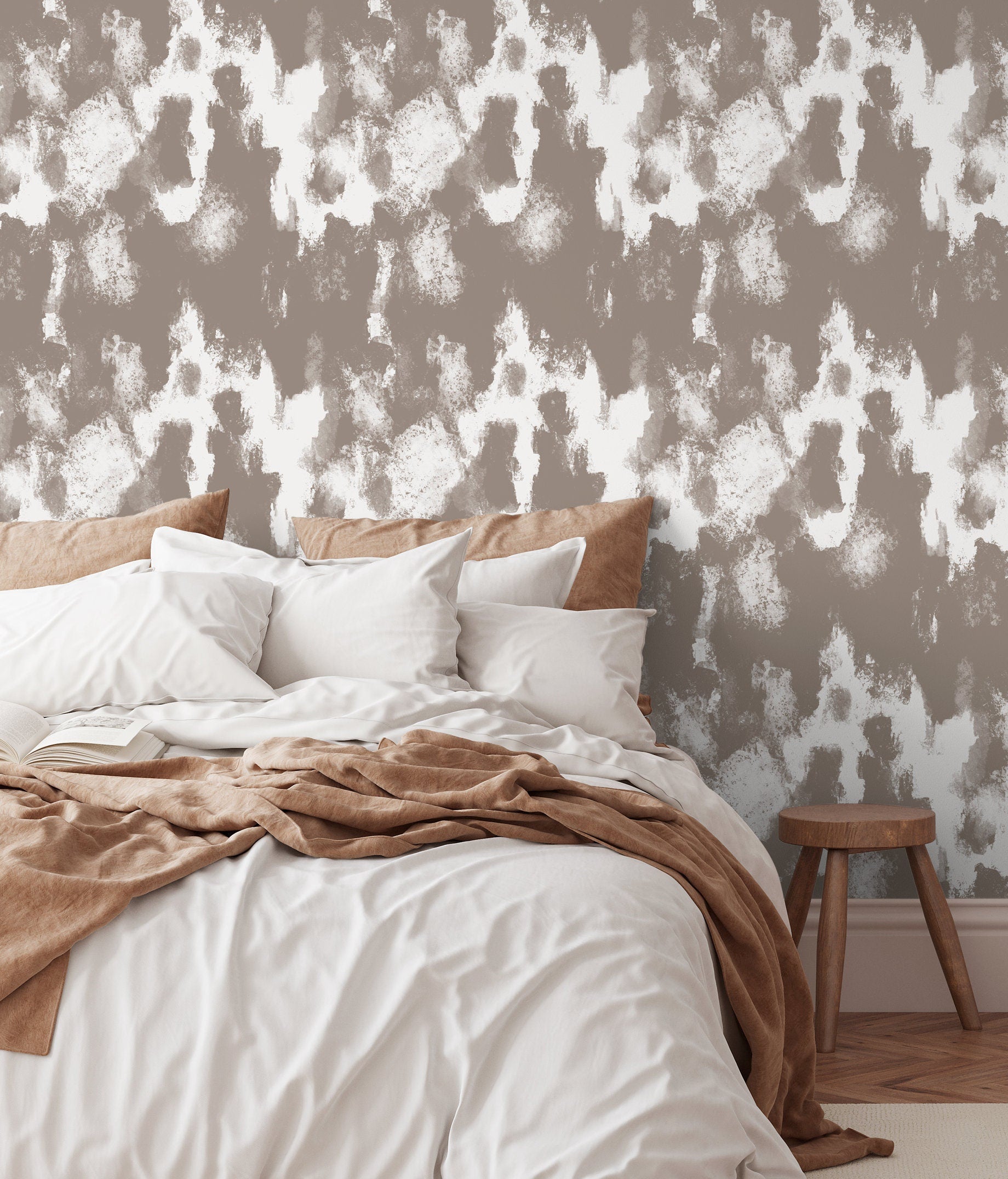 Abstract Wallpaper With A Painterly Effect In Taupe And White - X115