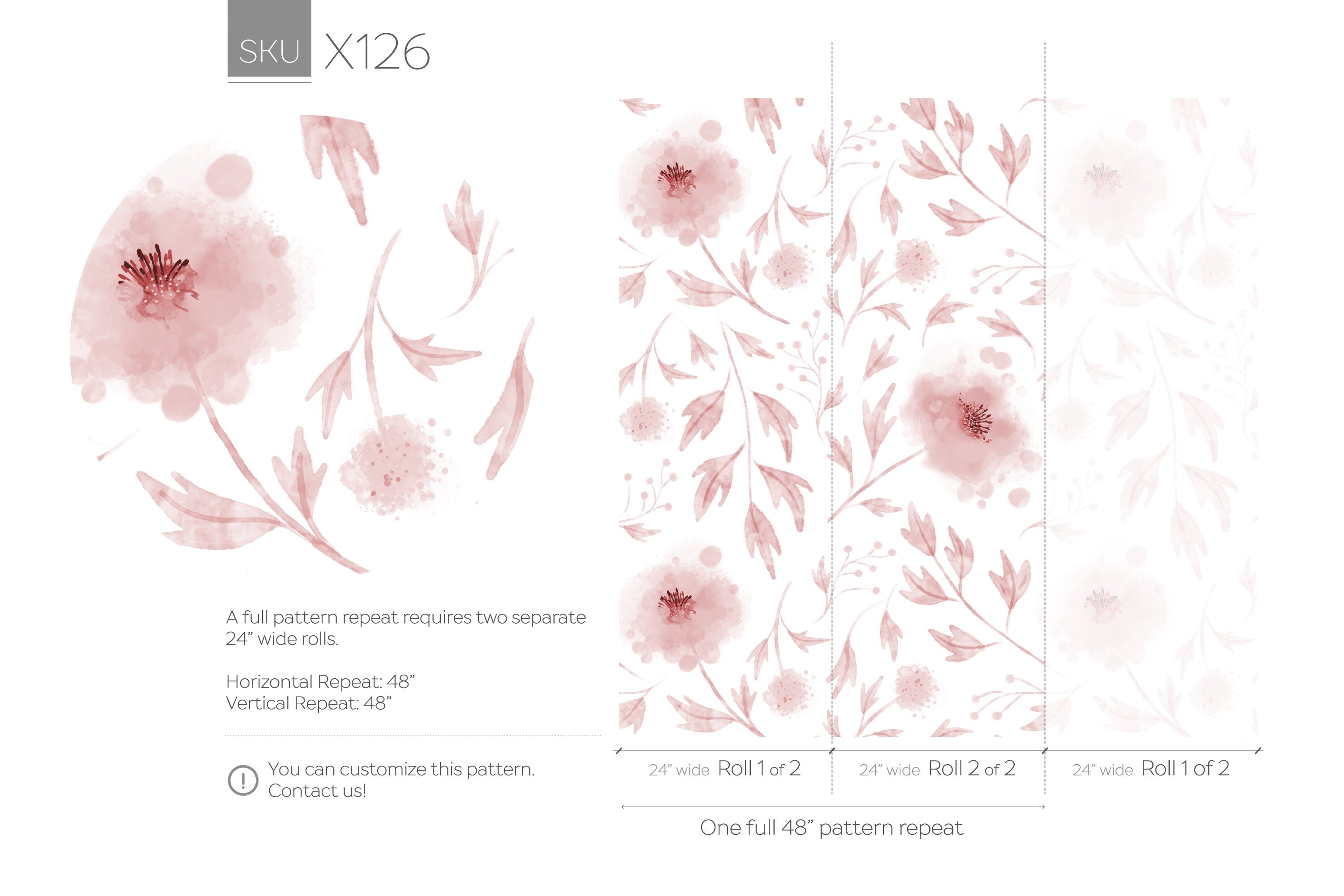 Watercolor Wallpaper With A Delicate Poppy Motif In Pink And Burgundy - X126