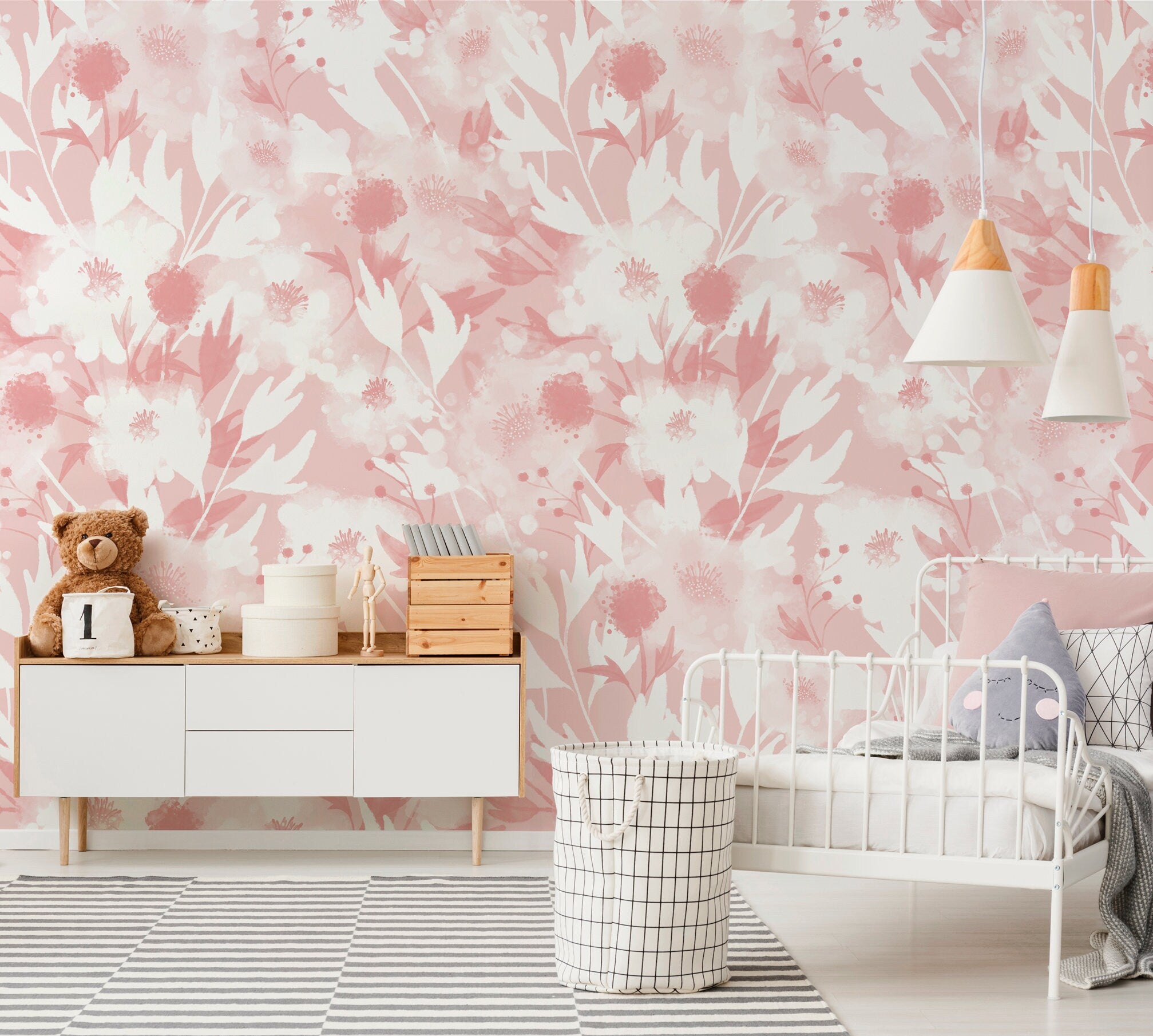 Watercolor Wallpaper With Abstract Floral Silhouettes In Pink - X130