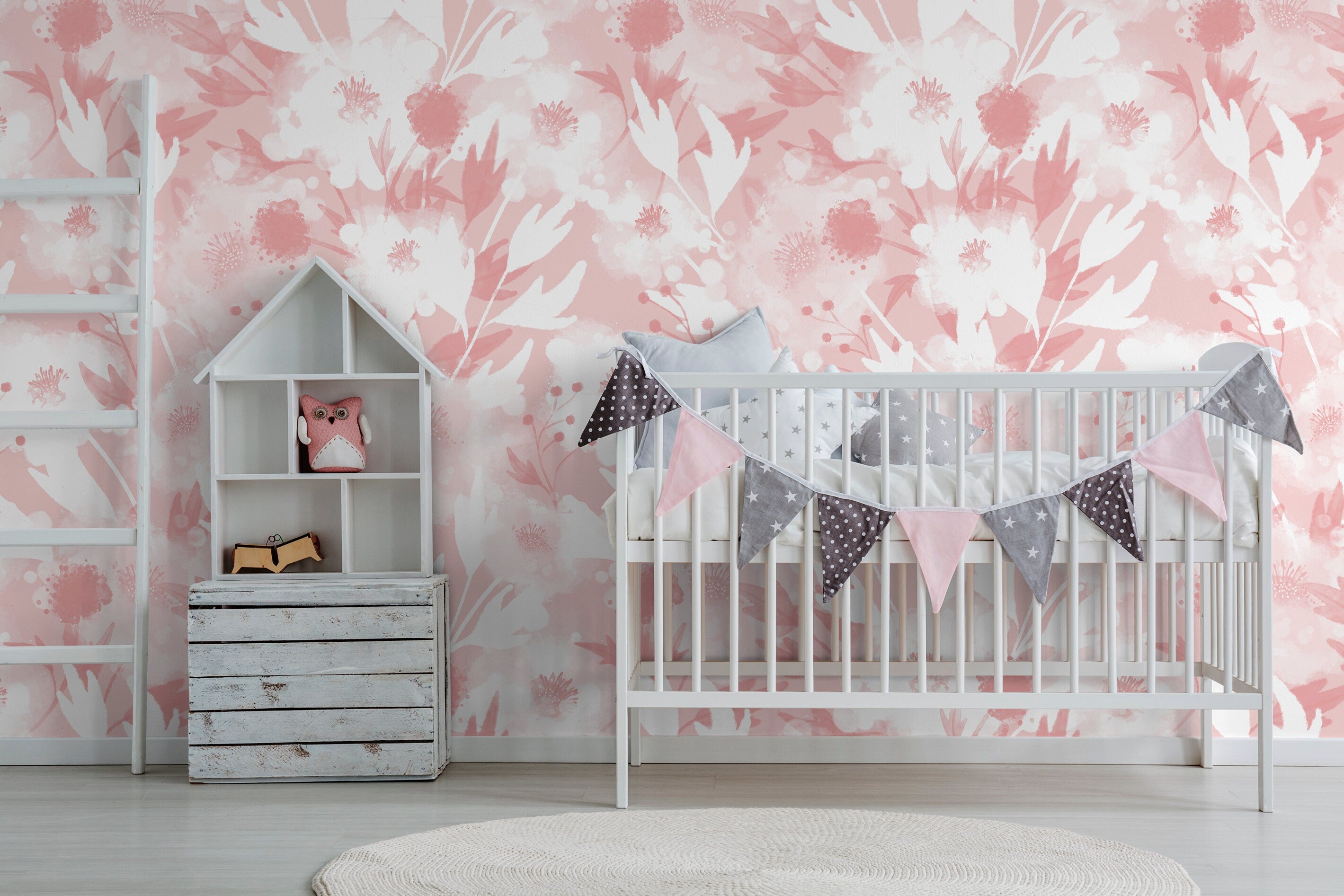 Watercolor Wallpaper With Abstract Floral Silhouettes In Pink - X130