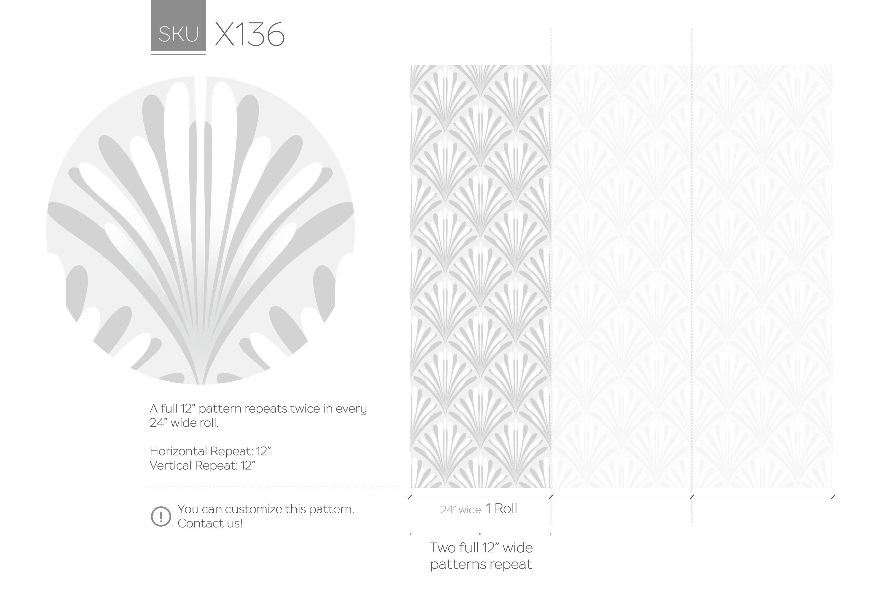 Art Deco Wallpaper With A Stylized Fan Motif In Gray And White - X136