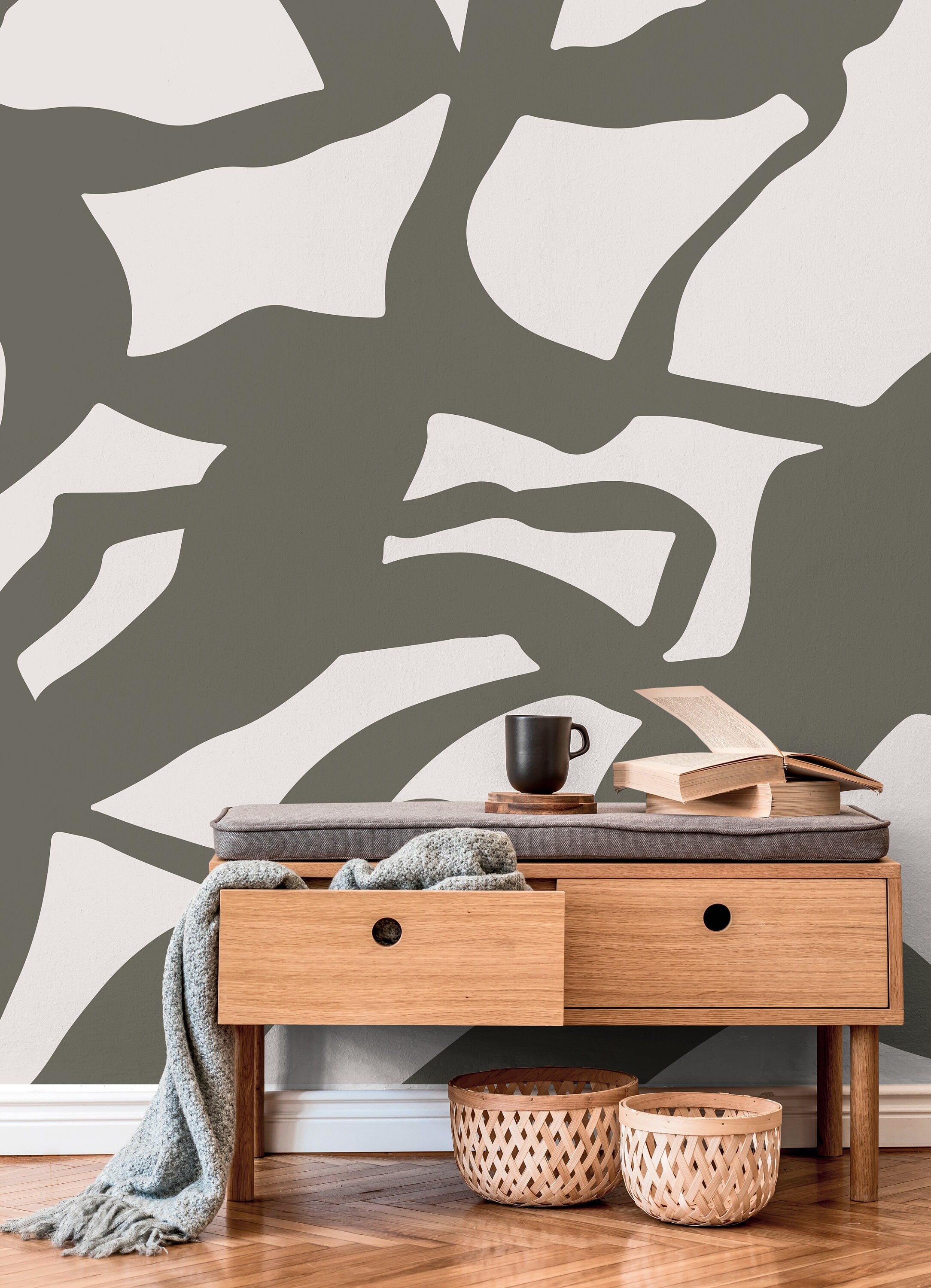 Abstract Wallpaper With Intertwined Lines In Taupe And Light Gray - X142