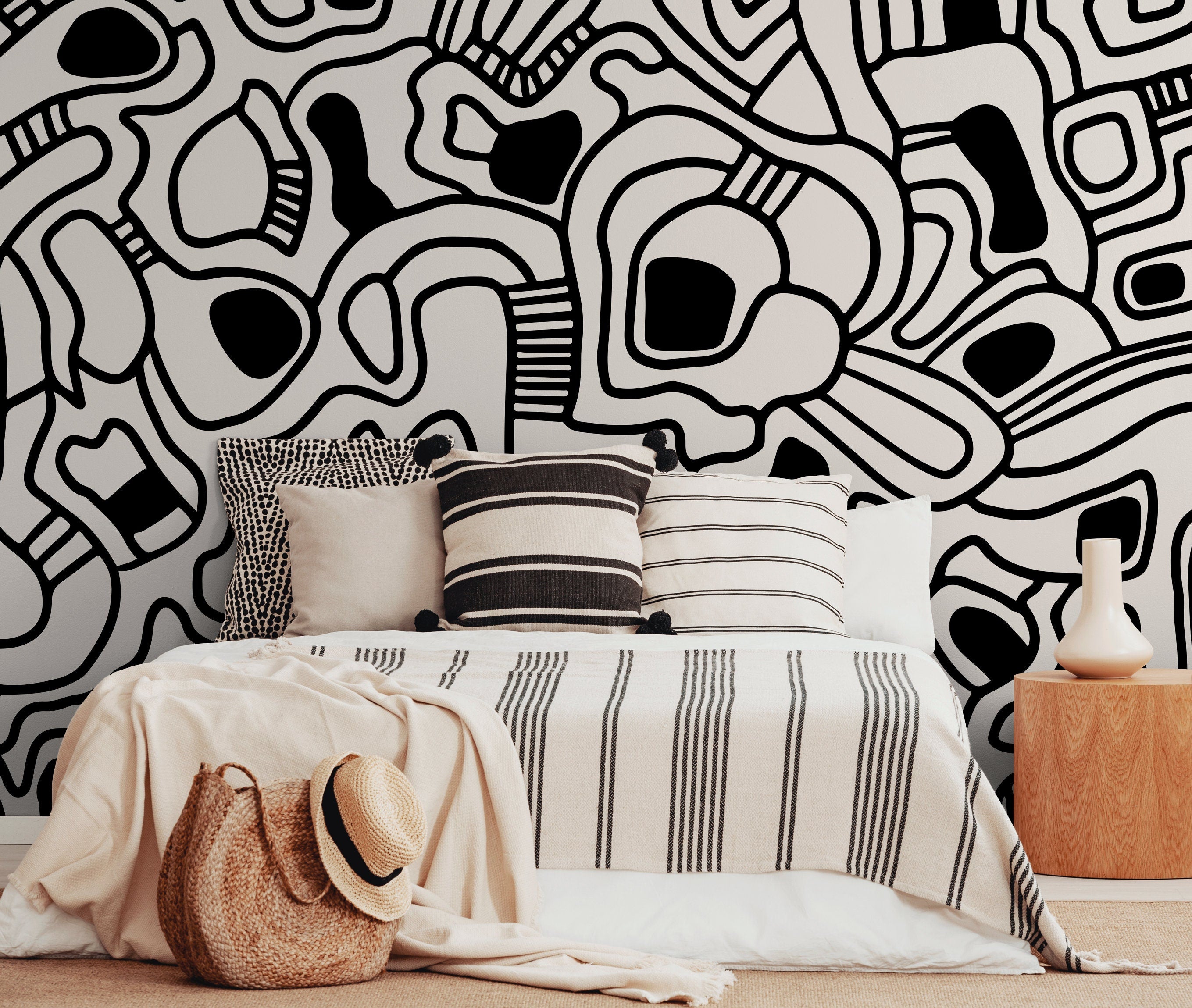 Abstract Wallpaper With Bold Graphic Lines In Black And Light Gray - X143