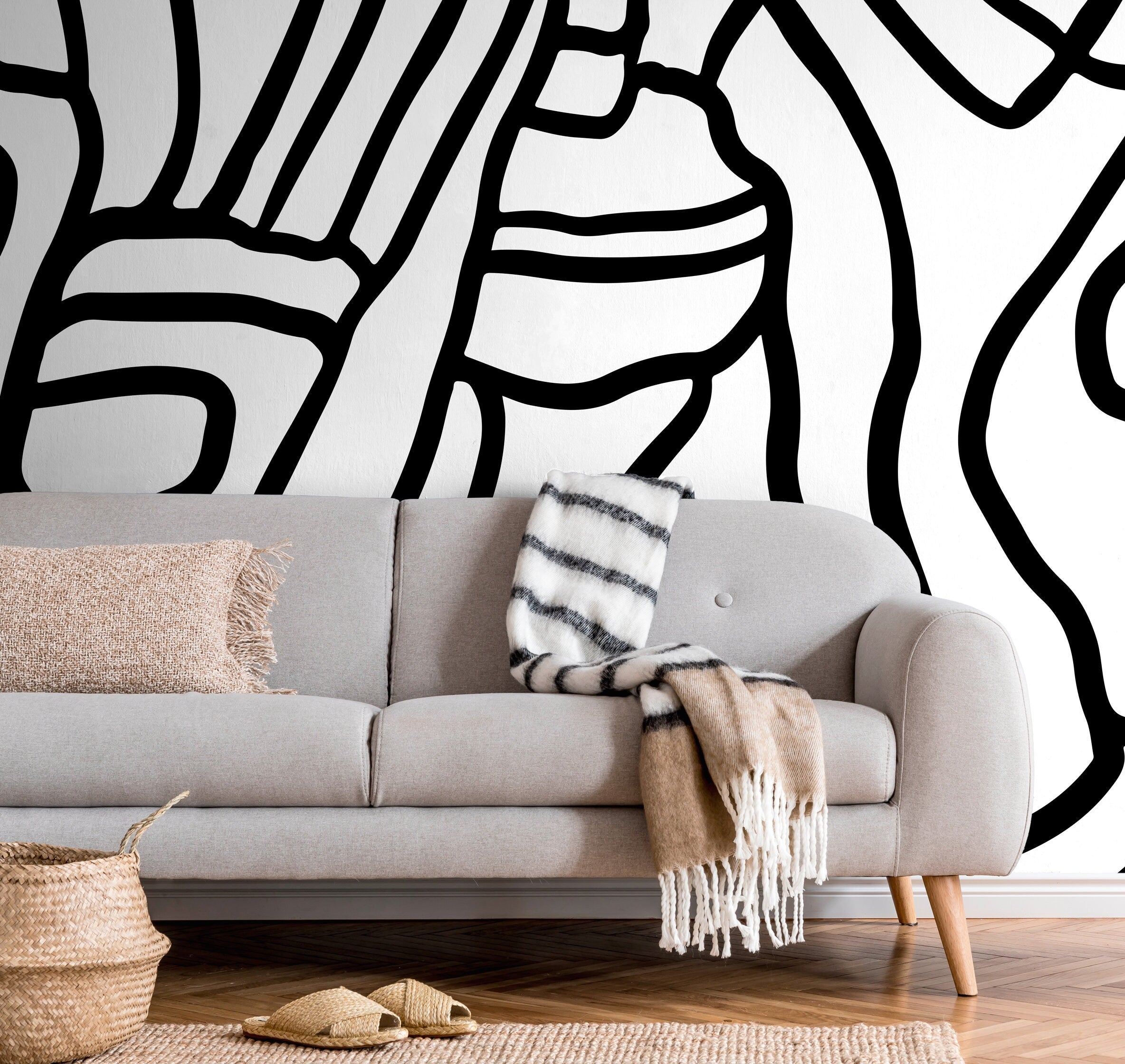 Abstract Wallpaper With Bold Flowing Lines In Black And White - X145