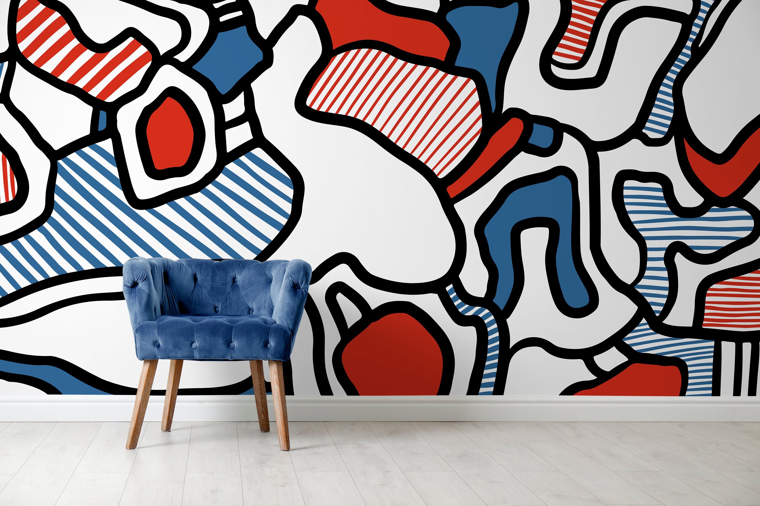 Abstract Wallpaper With Bold Graphic Shapes In Red, Blue, And Black - X146