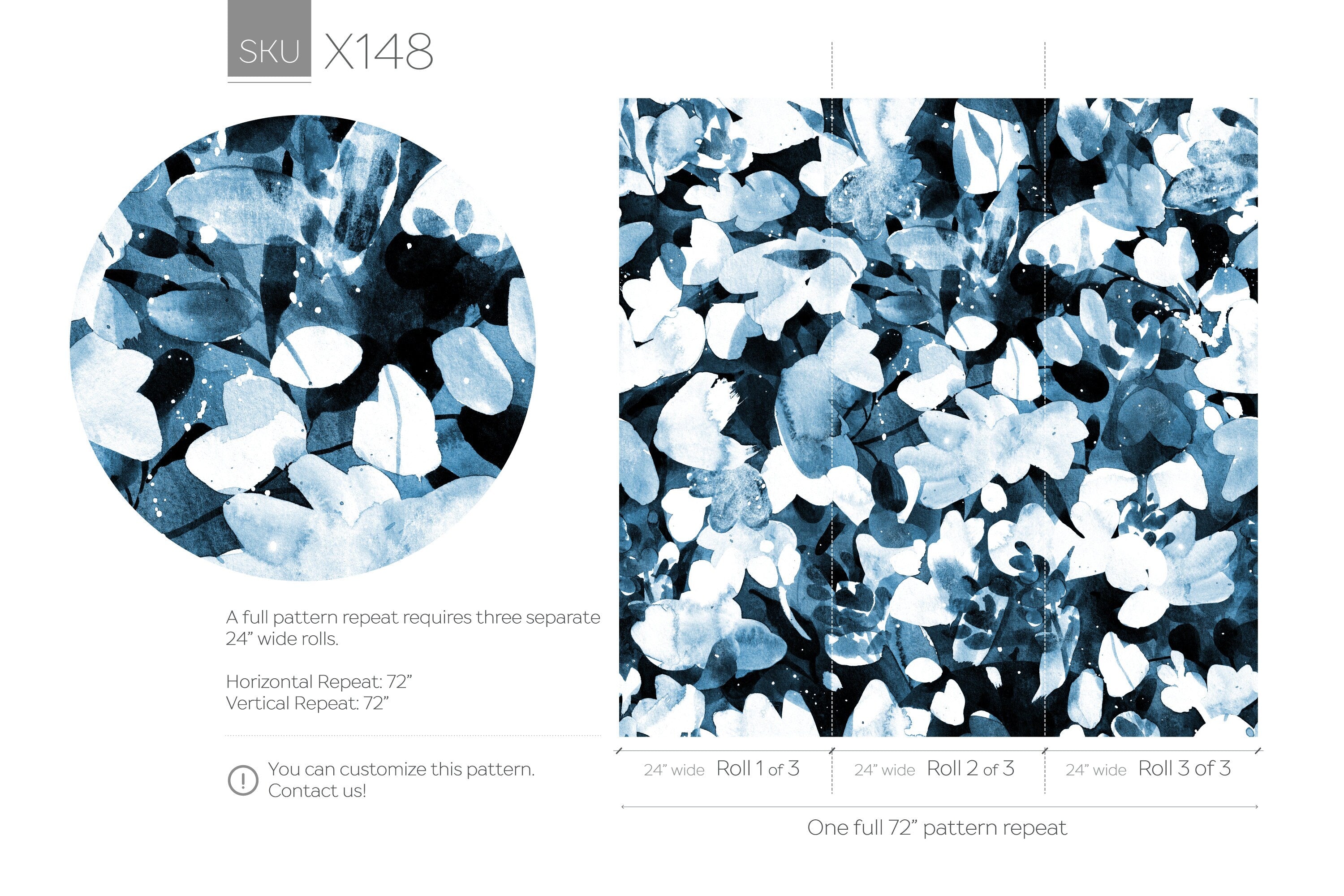 Abstract Wallpaper Featuring An Inky Botanical Motif In Navy Blue And Black - X148