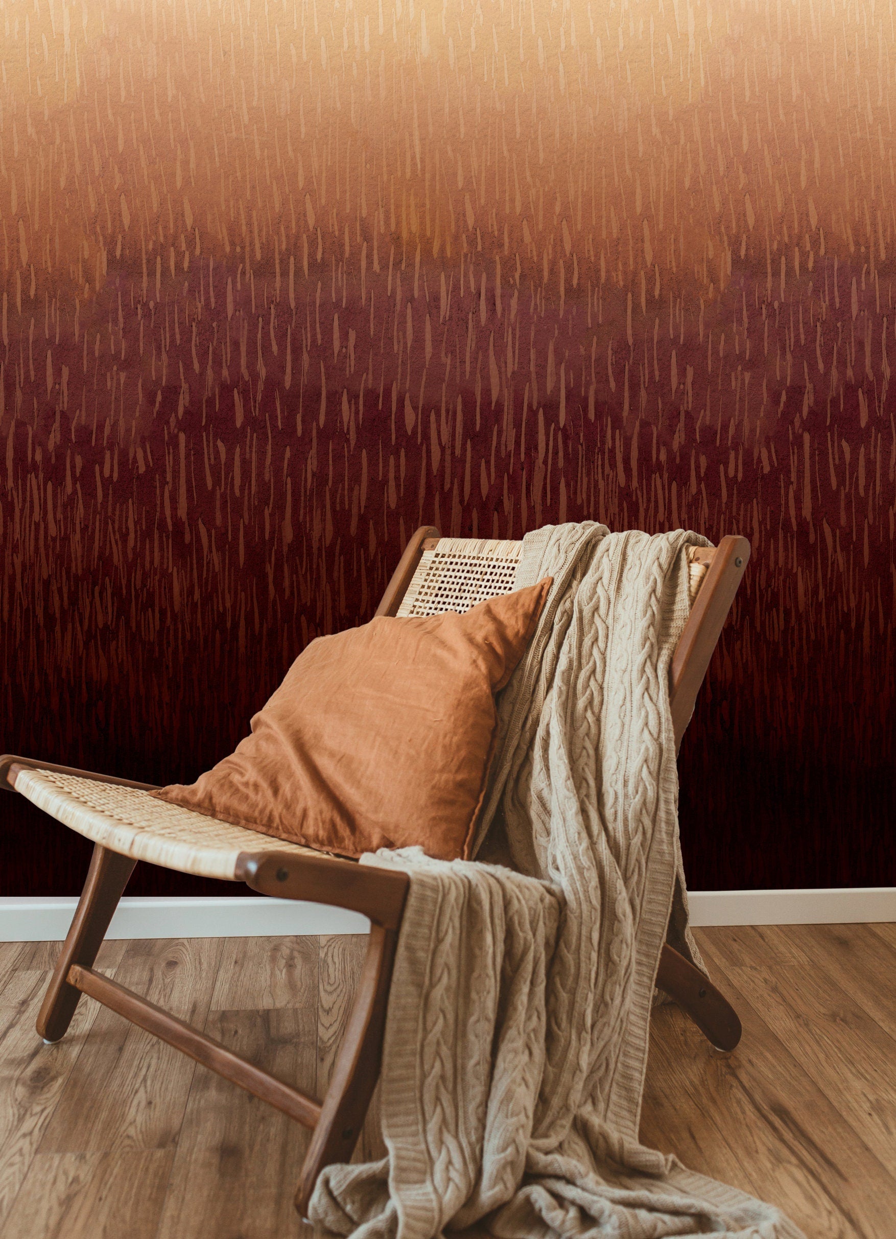 Ombre Wallpaper With Textured Brushstrokes In Orange, Brown, And Beige - X158
