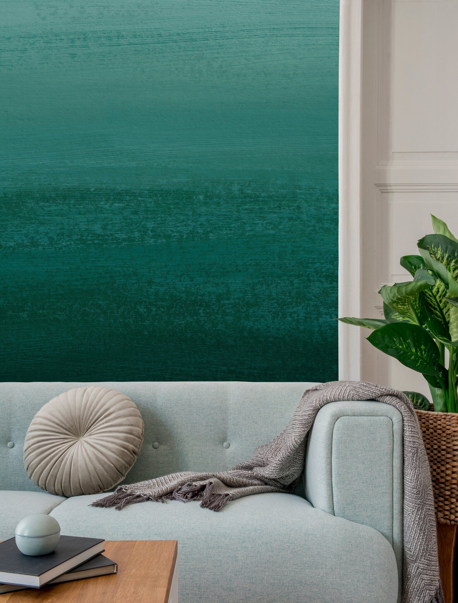 Ombre Wallpaper With A Textured Gradient In Emerald Green - X162