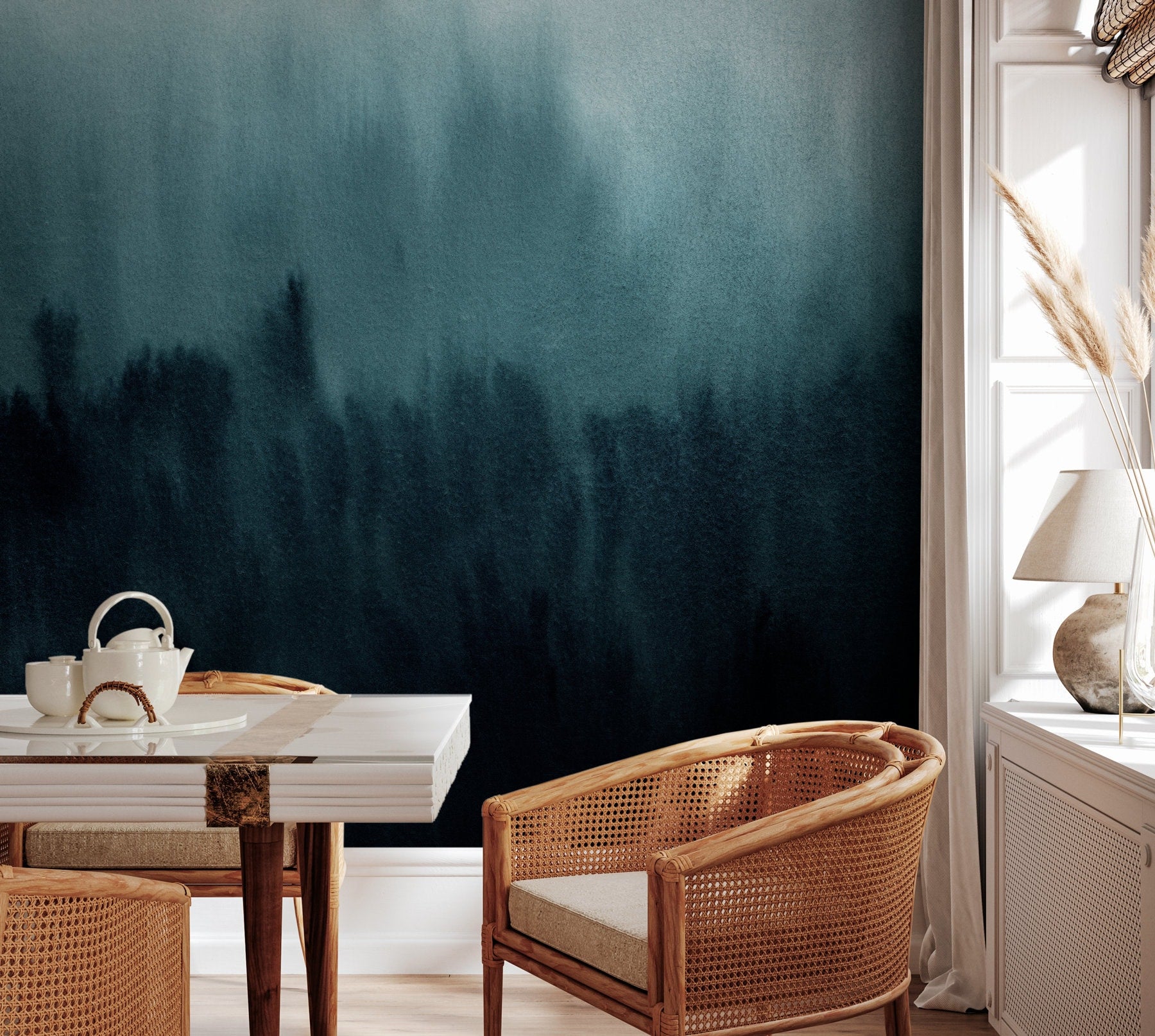 Abstract Wallpaper With A Moody Ombre Effect In Navy And Teal - X157
