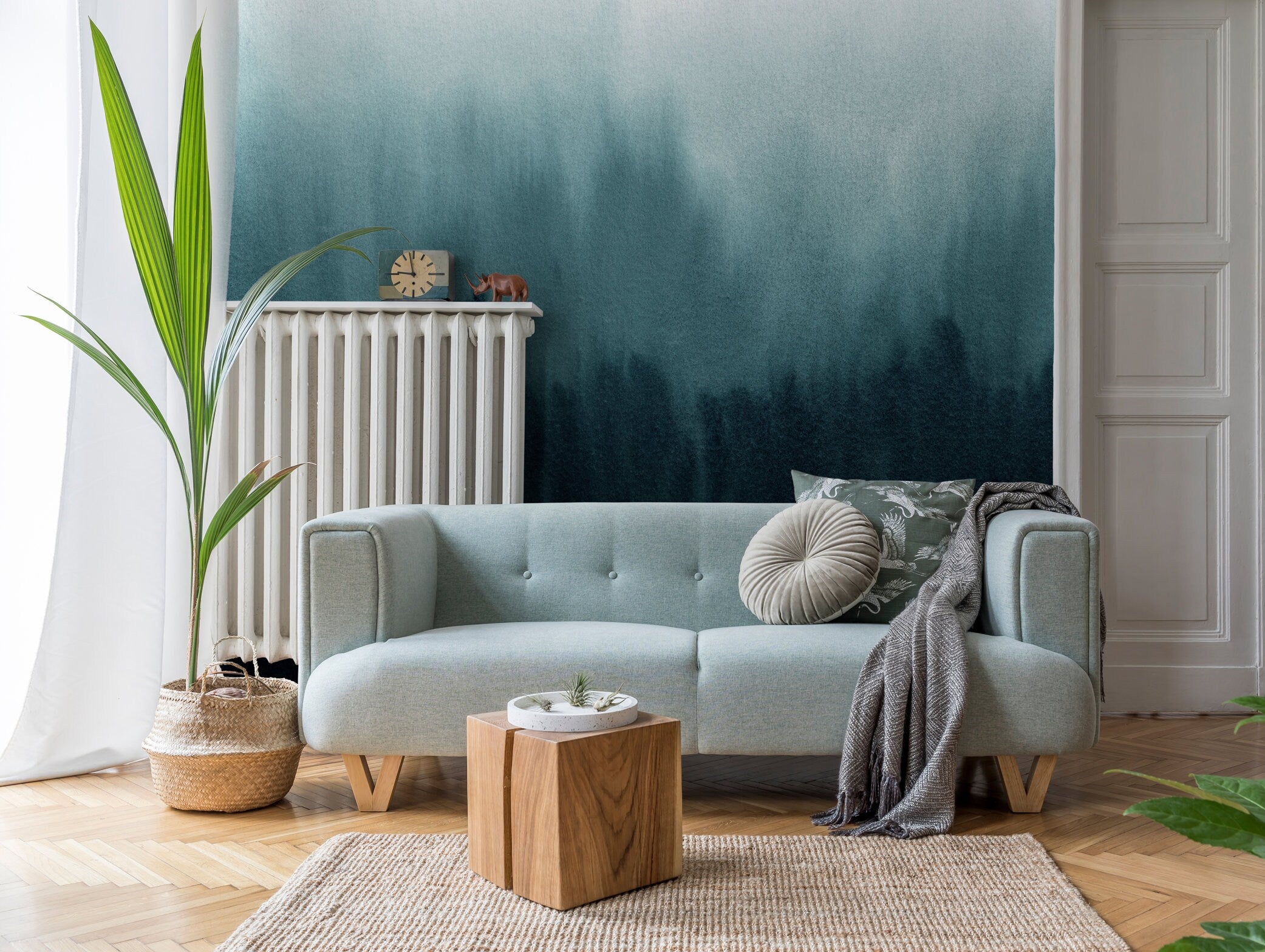 Abstract Wallpaper With A Moody Ombre Effect In Navy And Teal - X157