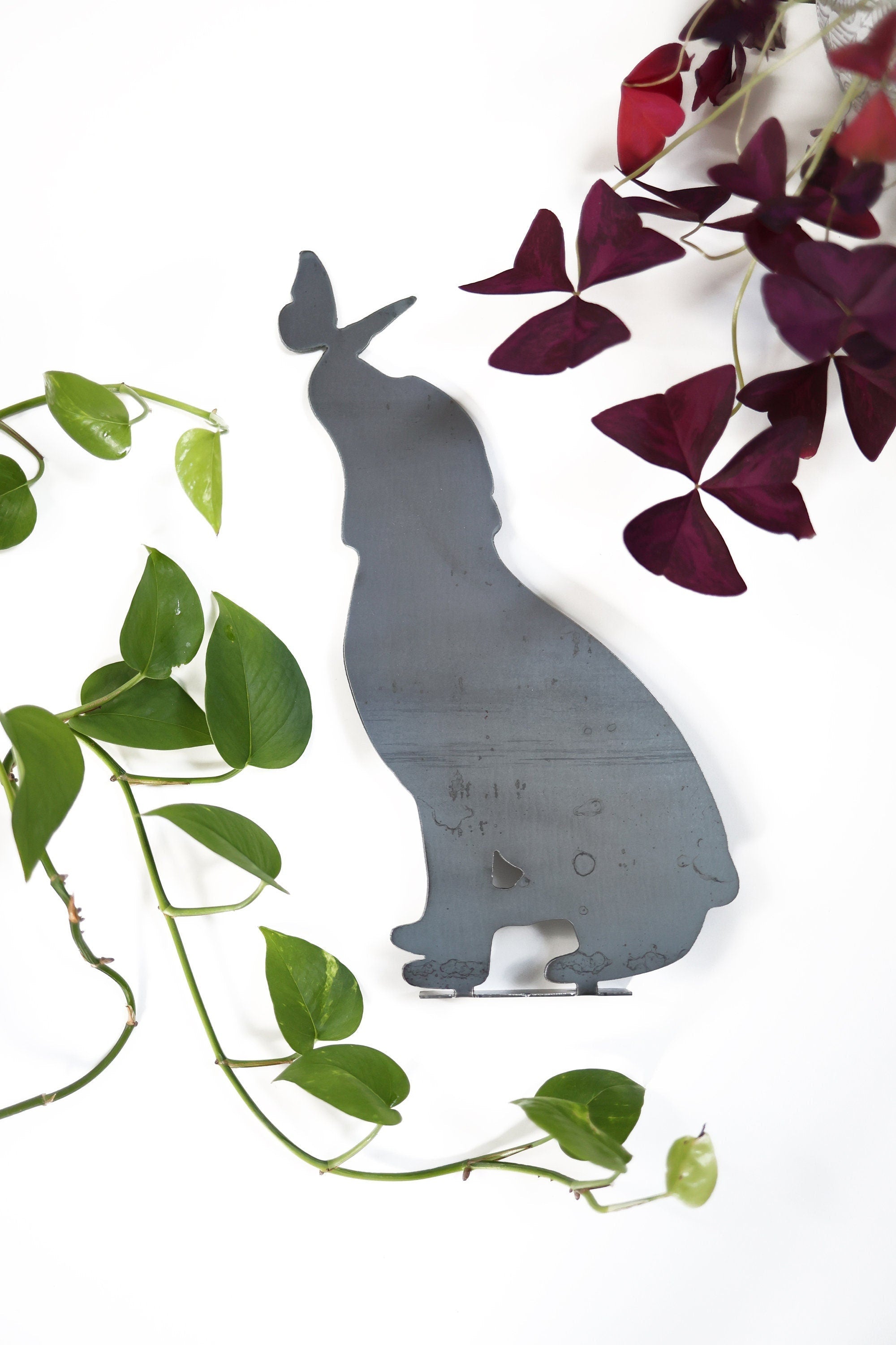 Metal Dog + Butterfly Statue